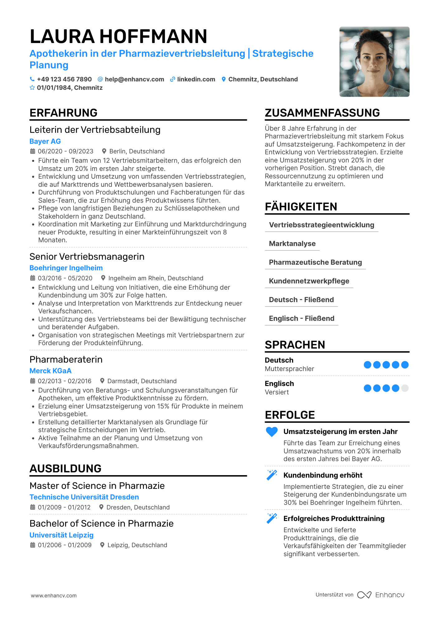 Lebenslauf als Apotheker in der Vertriebsleitung Resume Example