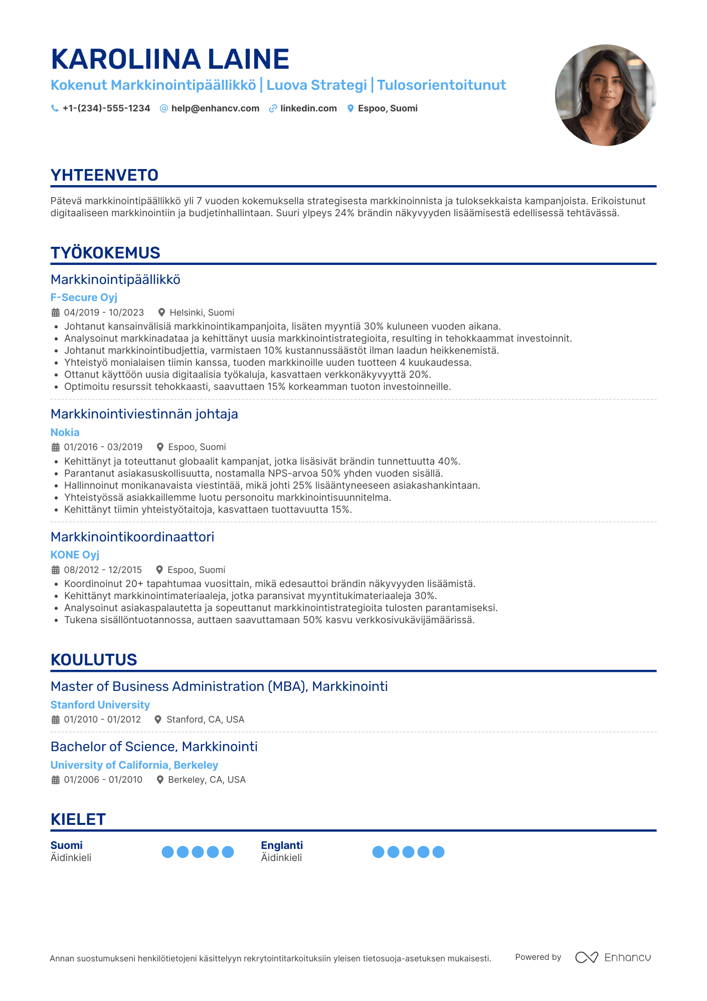 Ansioluettelo Kokenut Markkinointipäällikkö Resume Example