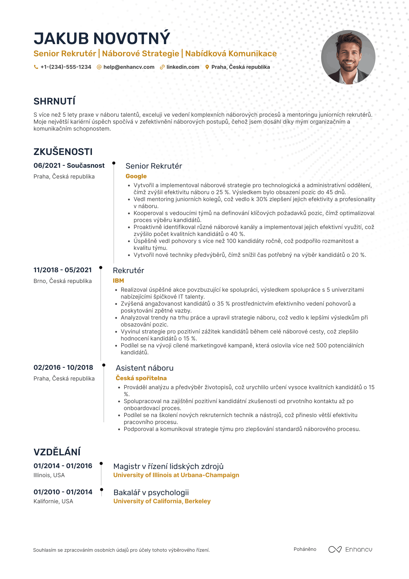 Životopis pro Senior rekrutér Resume Example