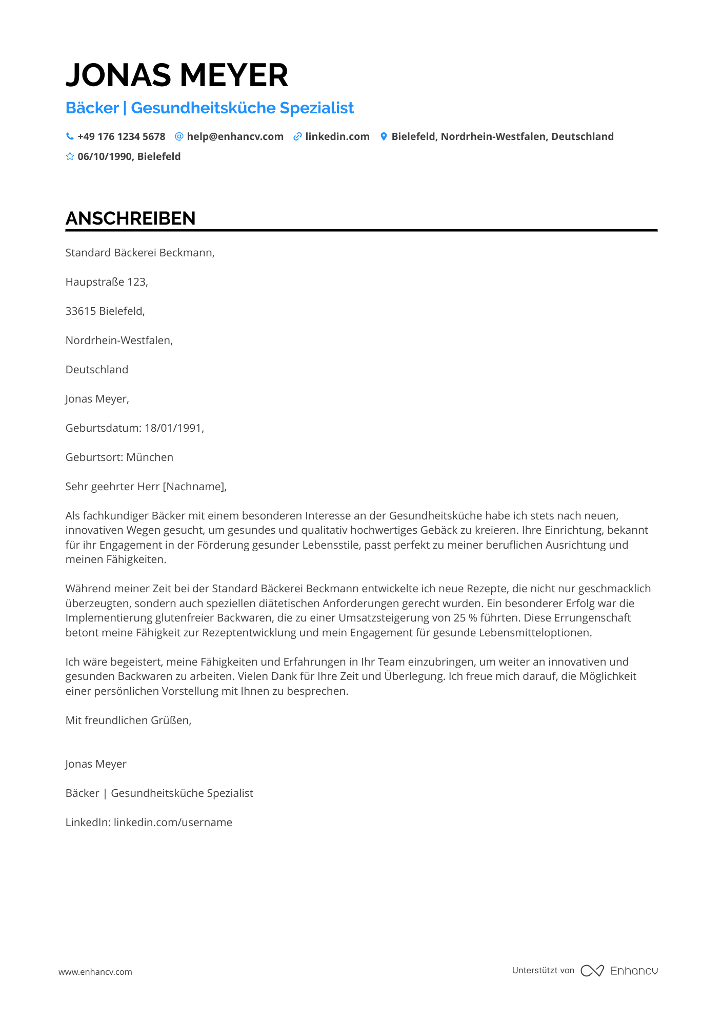 Krankenhaus Bäcker Resume Example