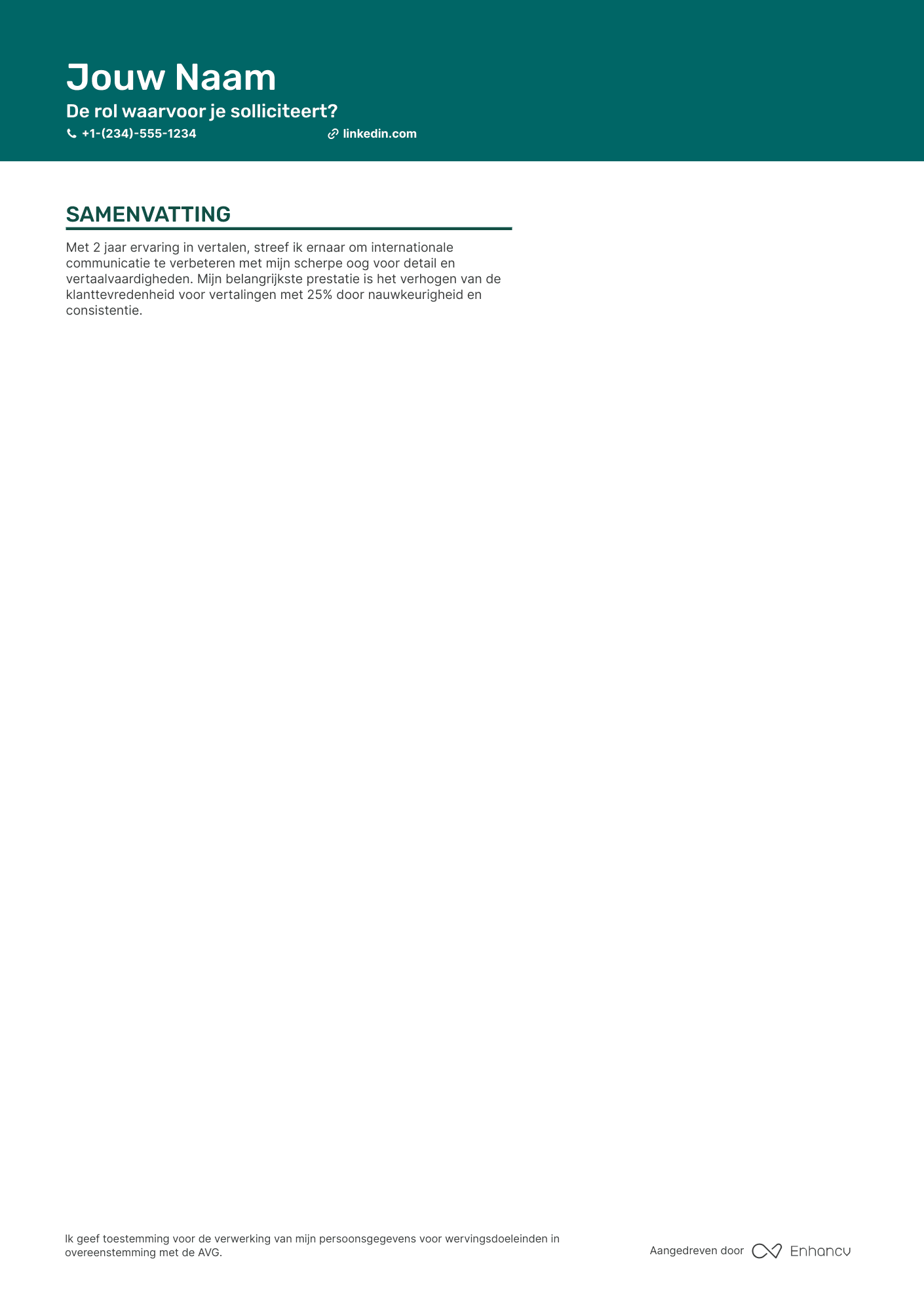 CV voor Junior Vertaler Resume Example