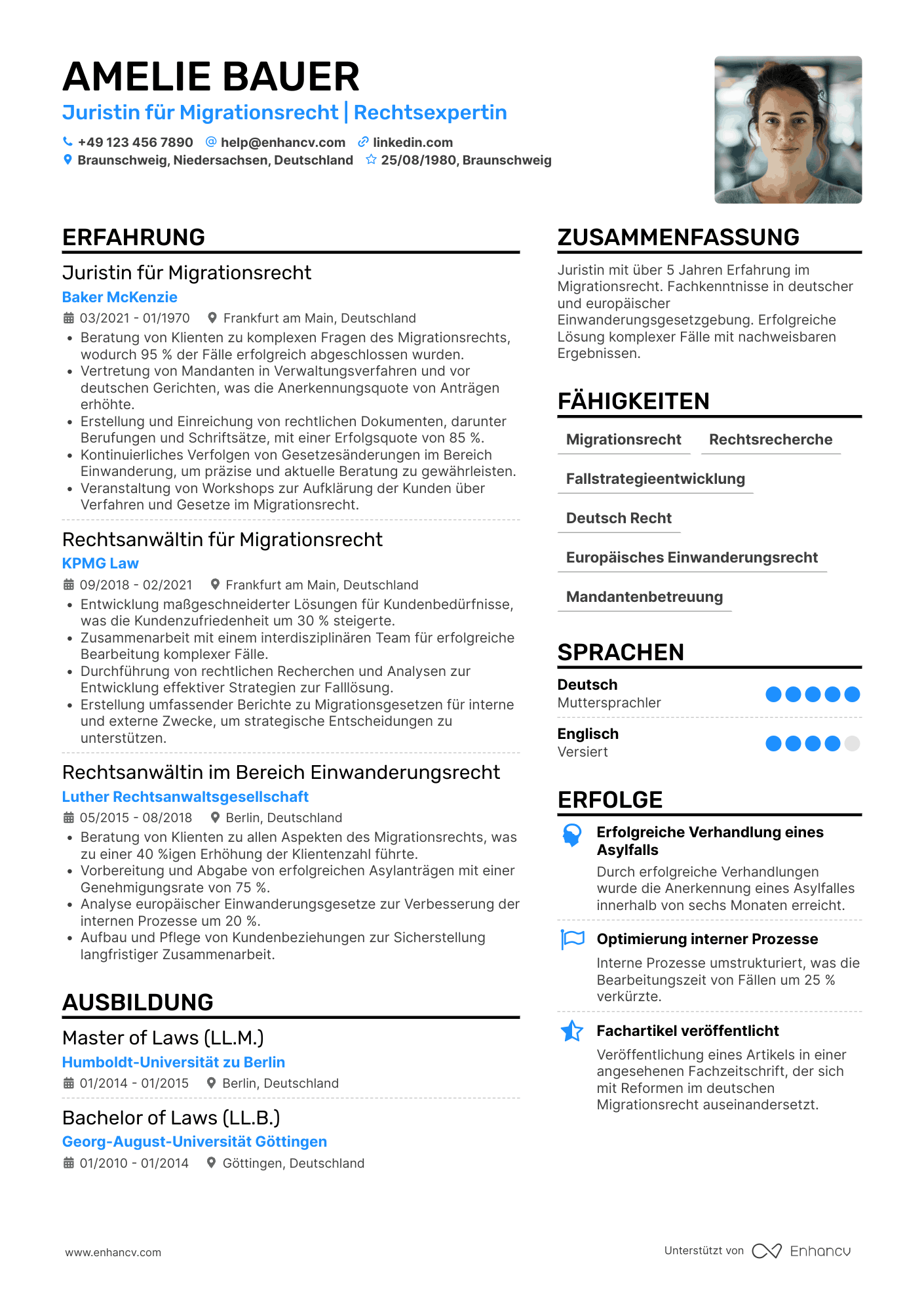 Lebenslauf als Jurist für Migrationsrecht Resume Example