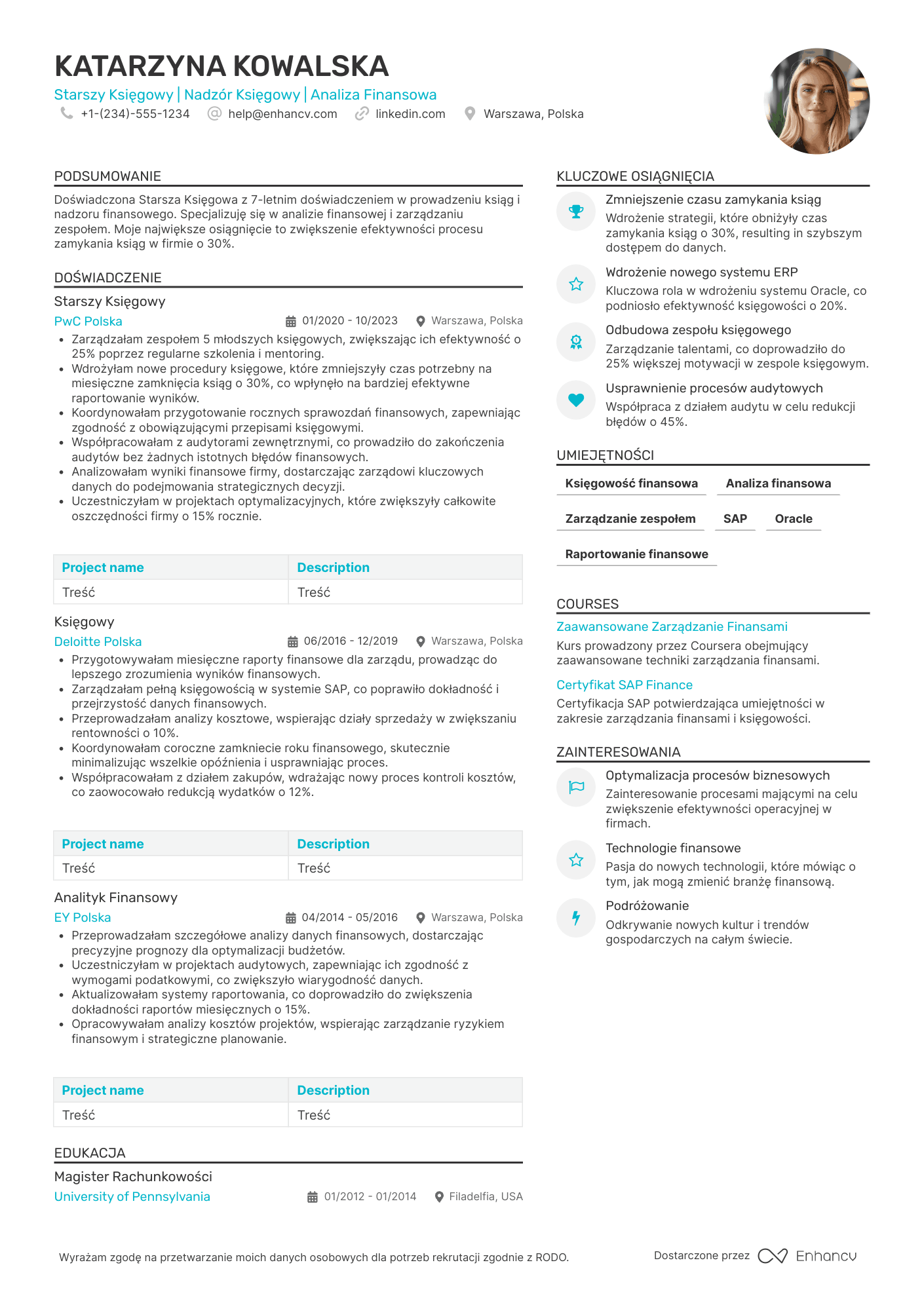 CV dla Starszy Księgowy Resume Example
