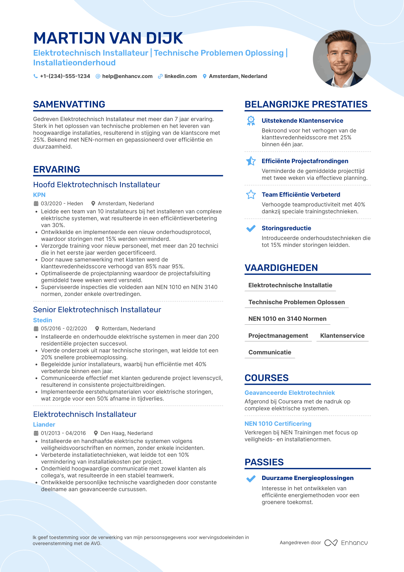 CV voor Elektrotechnisch Installateur Resume Example