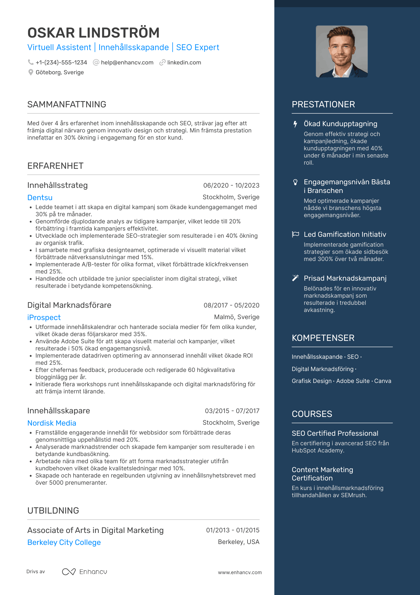 CV för Virtuell Assistent Innehållsskapare Resume Example