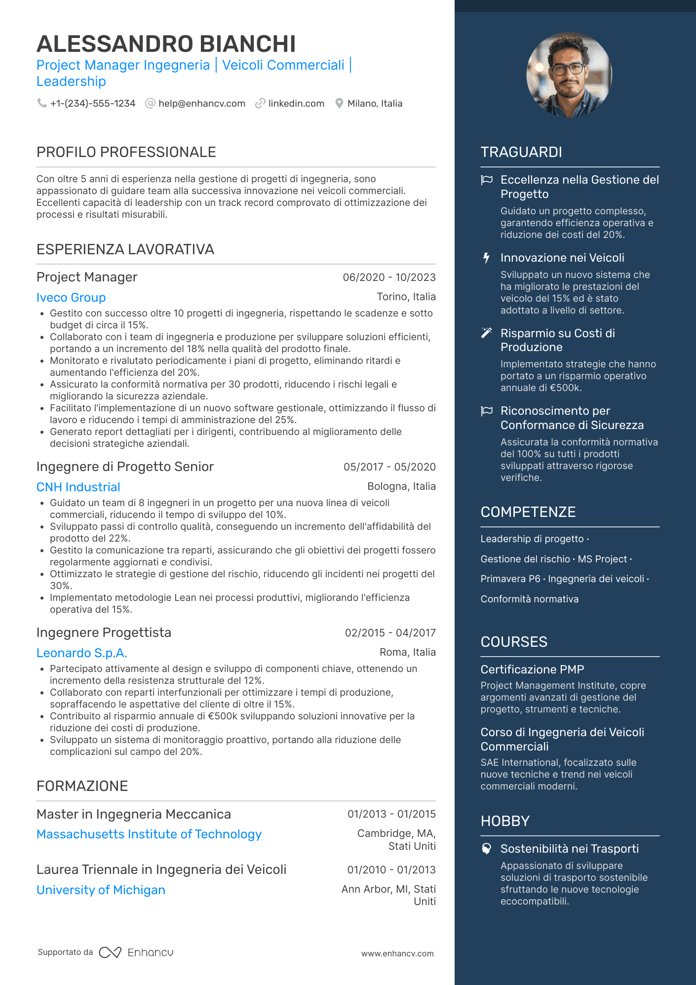 CV Engineering project manager Resume Example