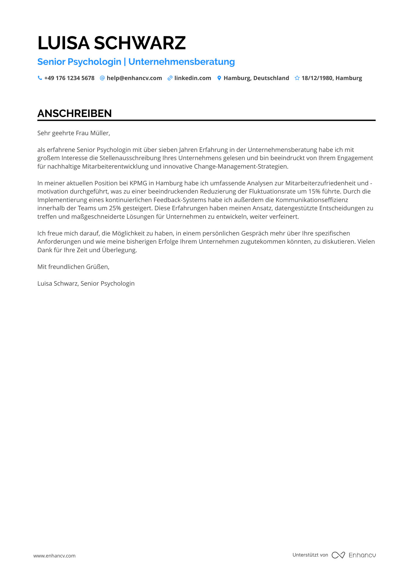 Psychologe in der Unternehmensberatung Resume Example