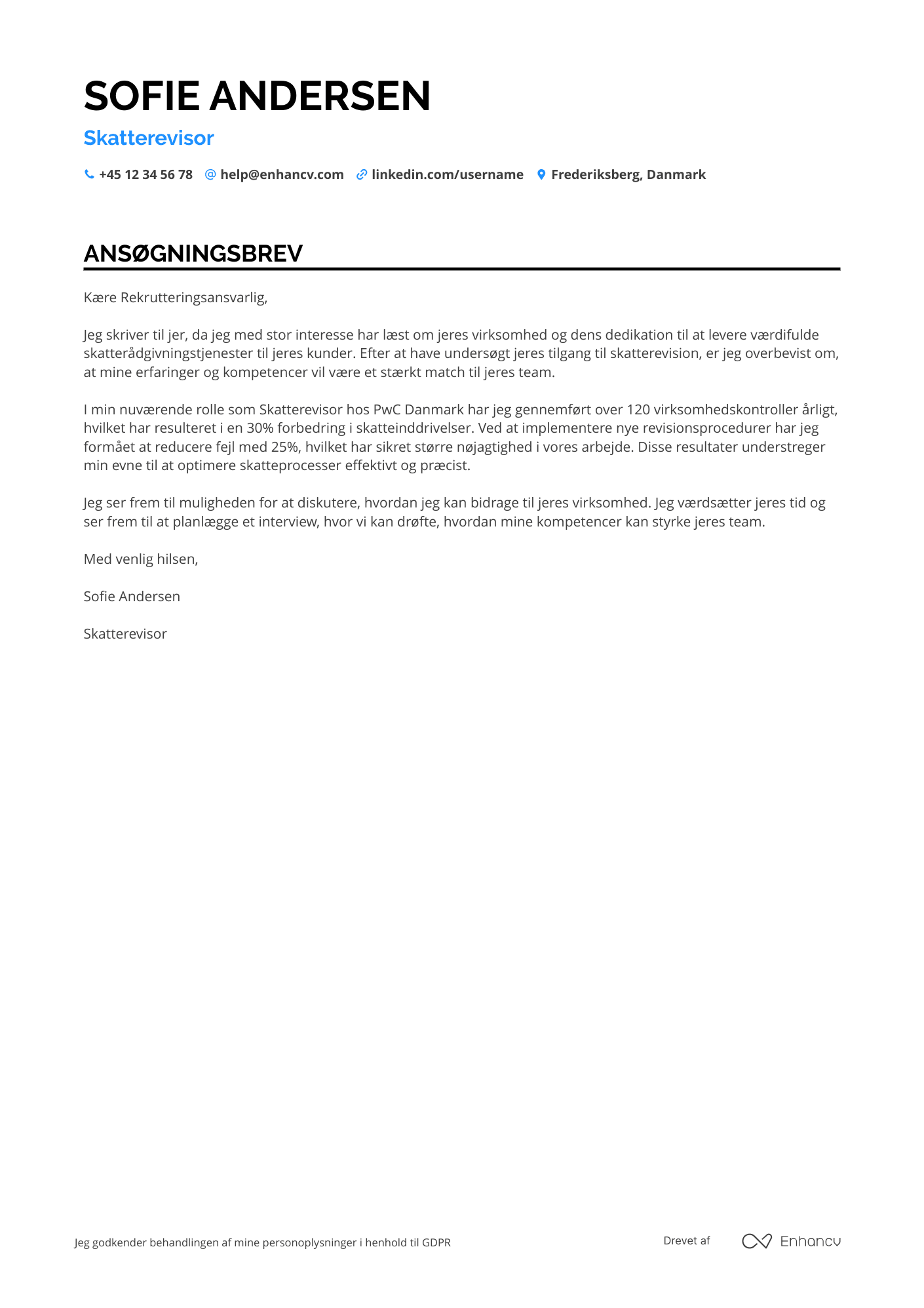 Ansøgningsbrev til Skatterevisor Resume Example