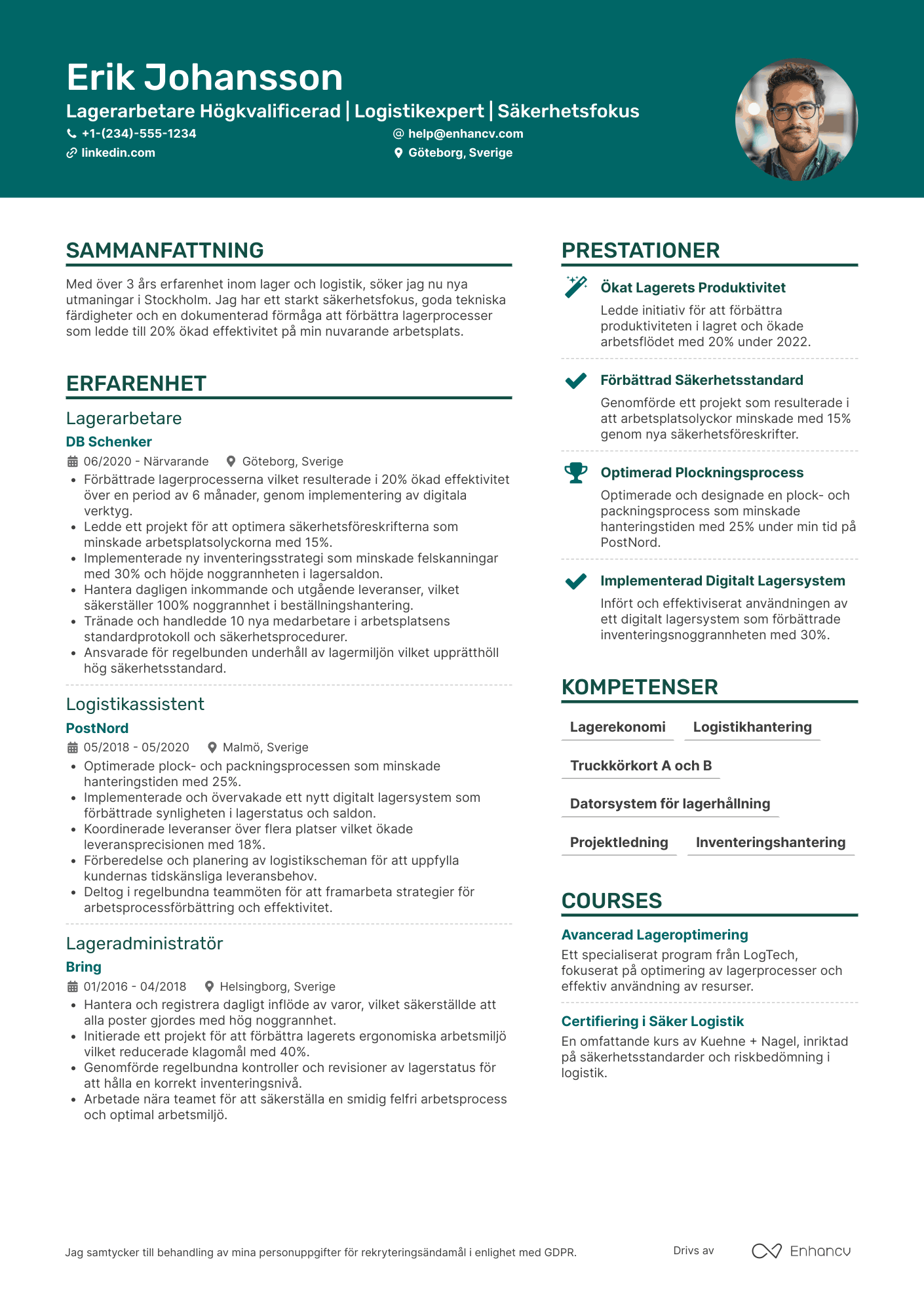 CV för Lagerarbetare högkvalificerad Resume Example