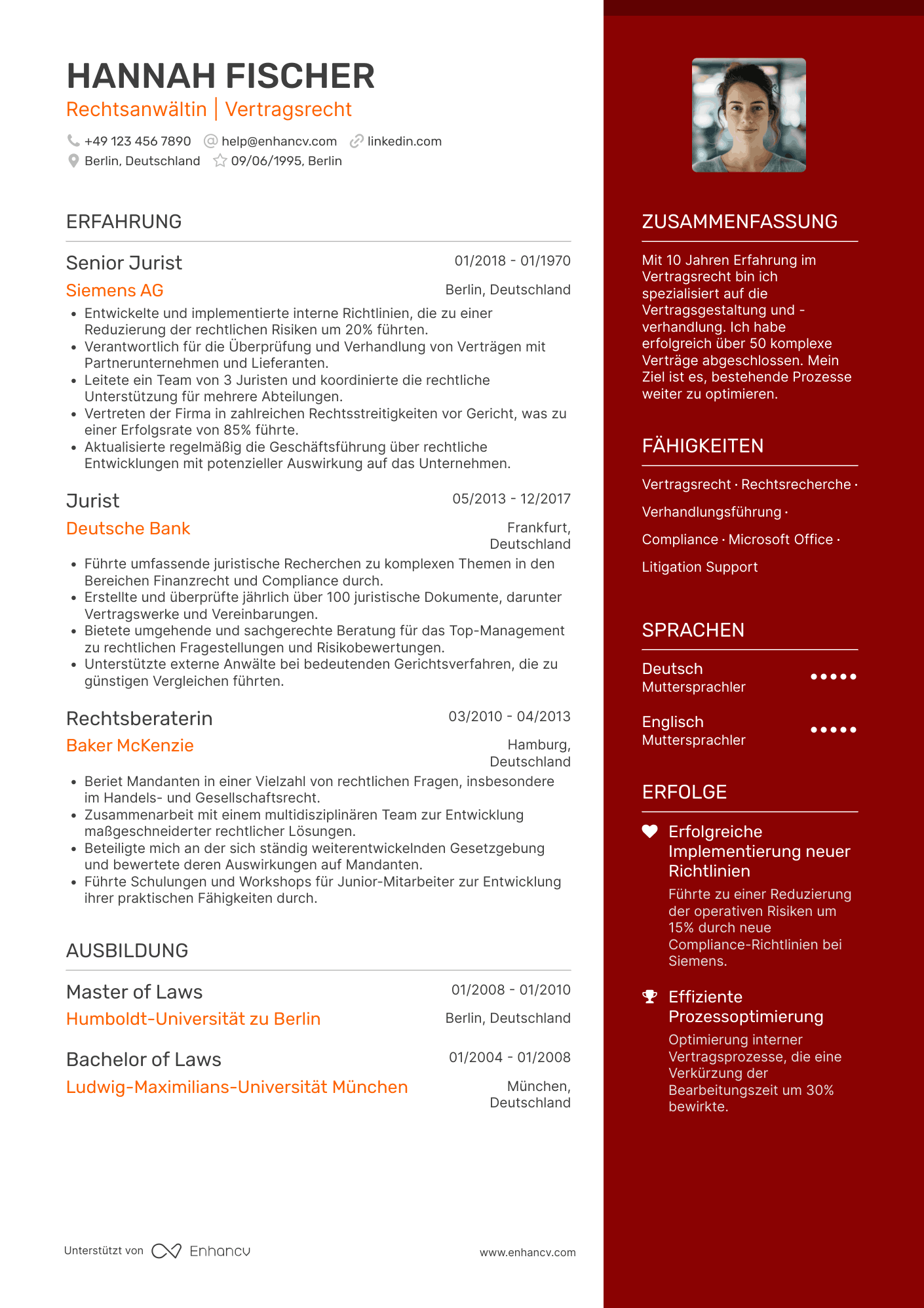 Lebenslauf als Jurist mit Spezialisierung Resume Example