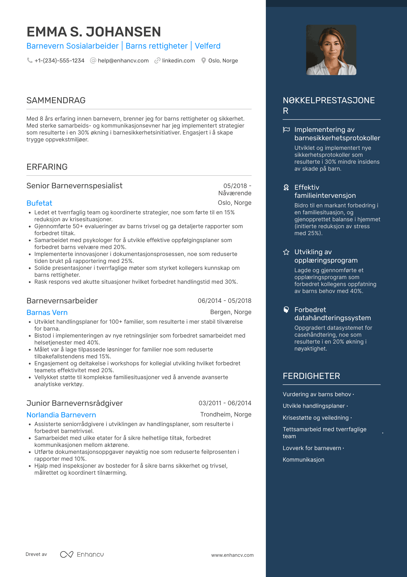 CV for Barnevern Sosialarbeider Resume Example