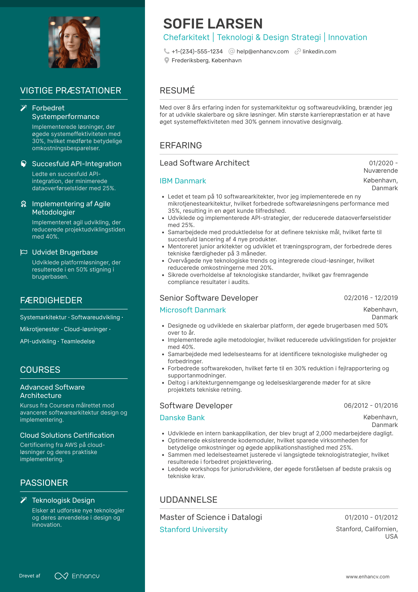 CV til Chefarkitekt Resume Example