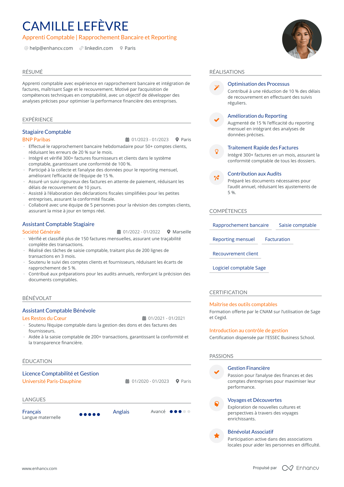 CV comptable débutant Resume Example