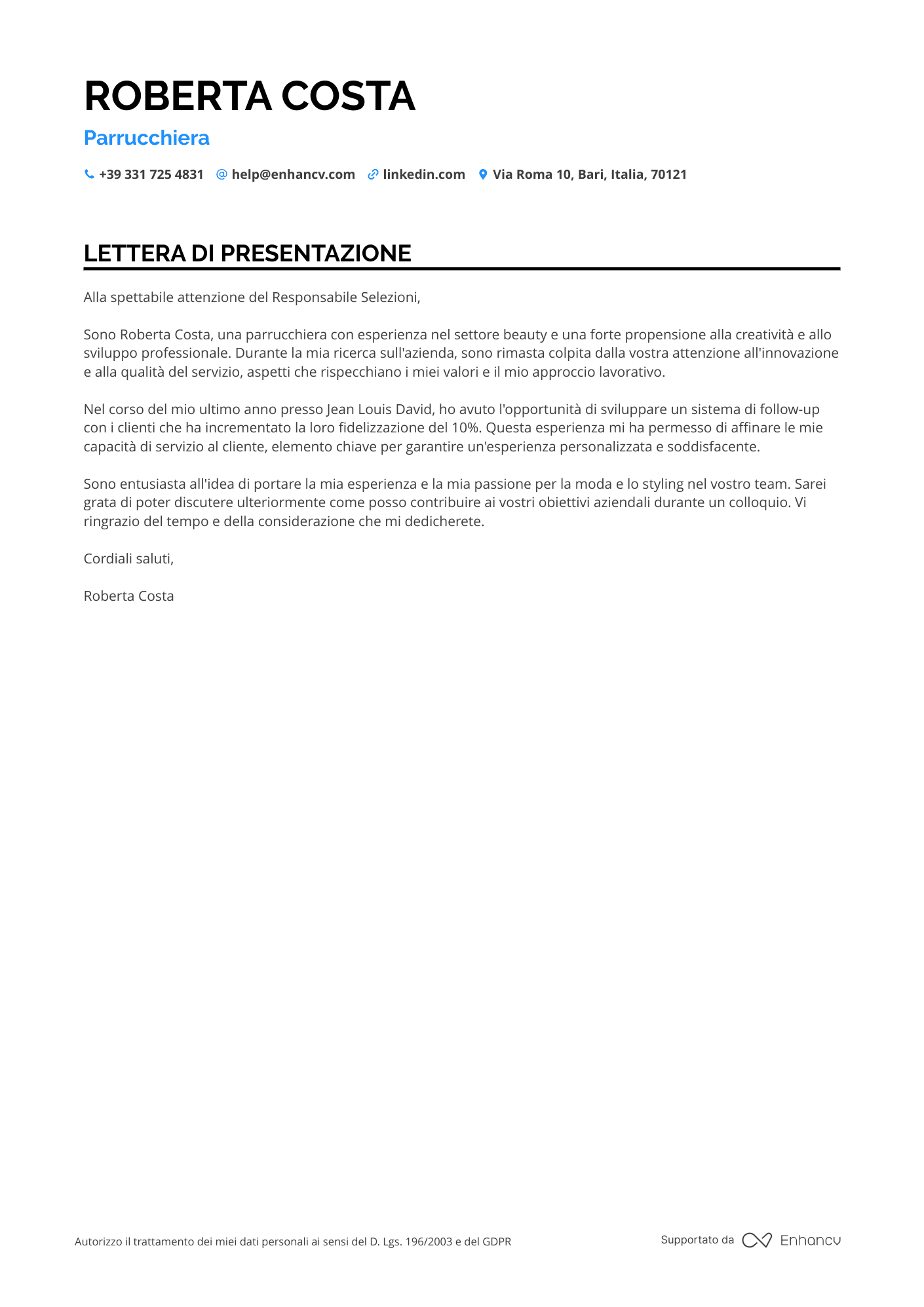Parrucchiera Senza Esperienza Resume Example