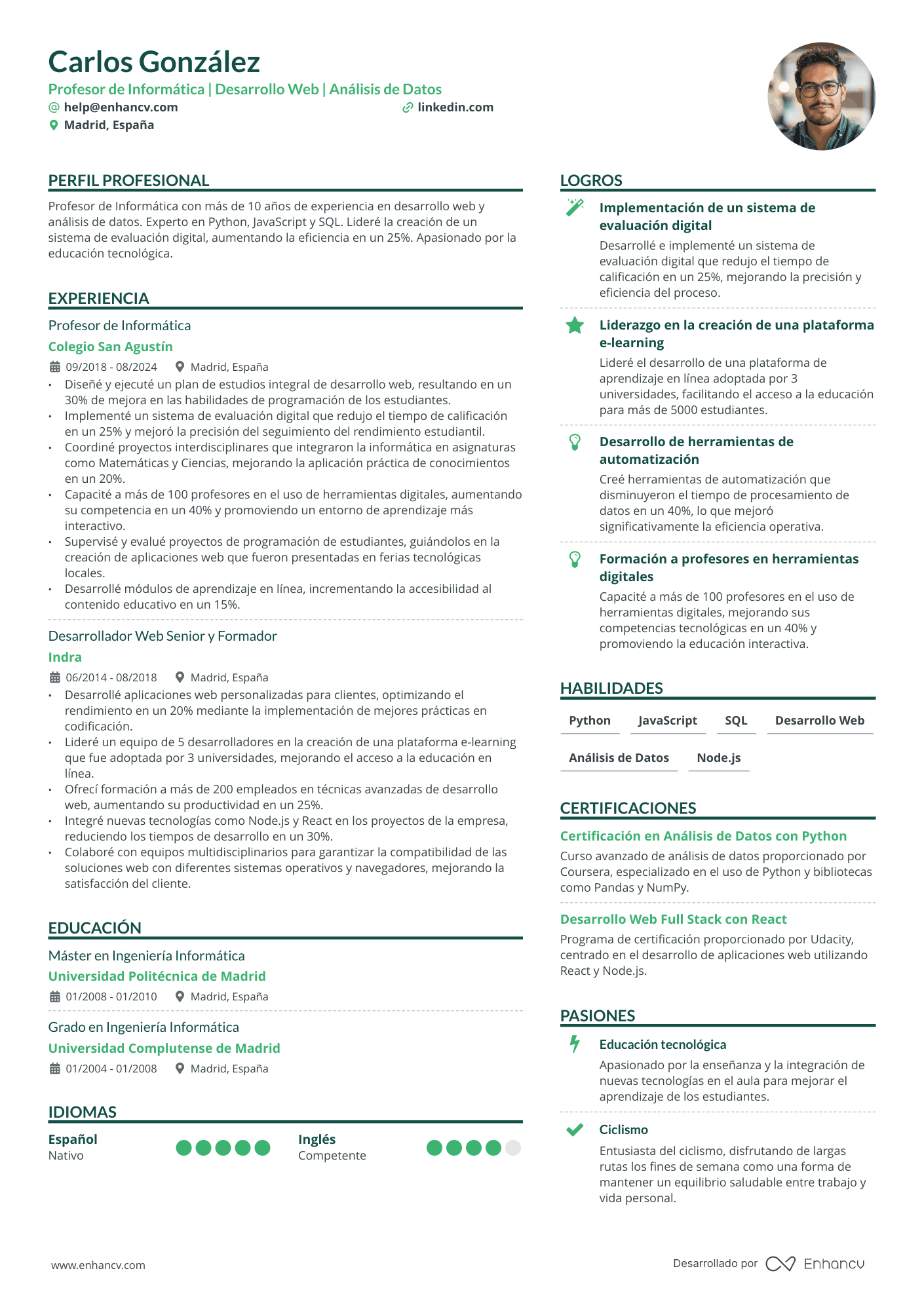 CV profesor informática Resume Example