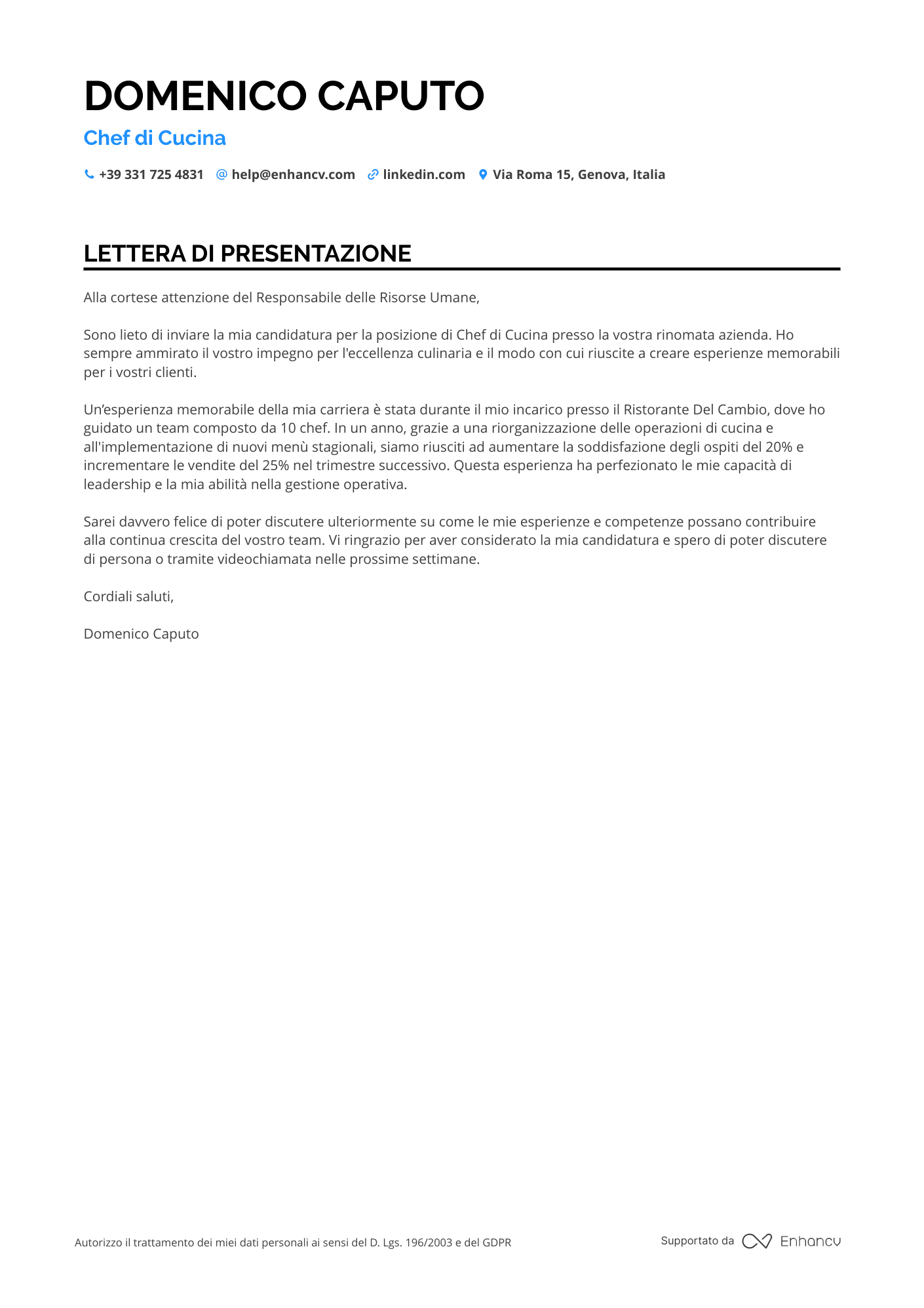 Sous Chef Resume Example