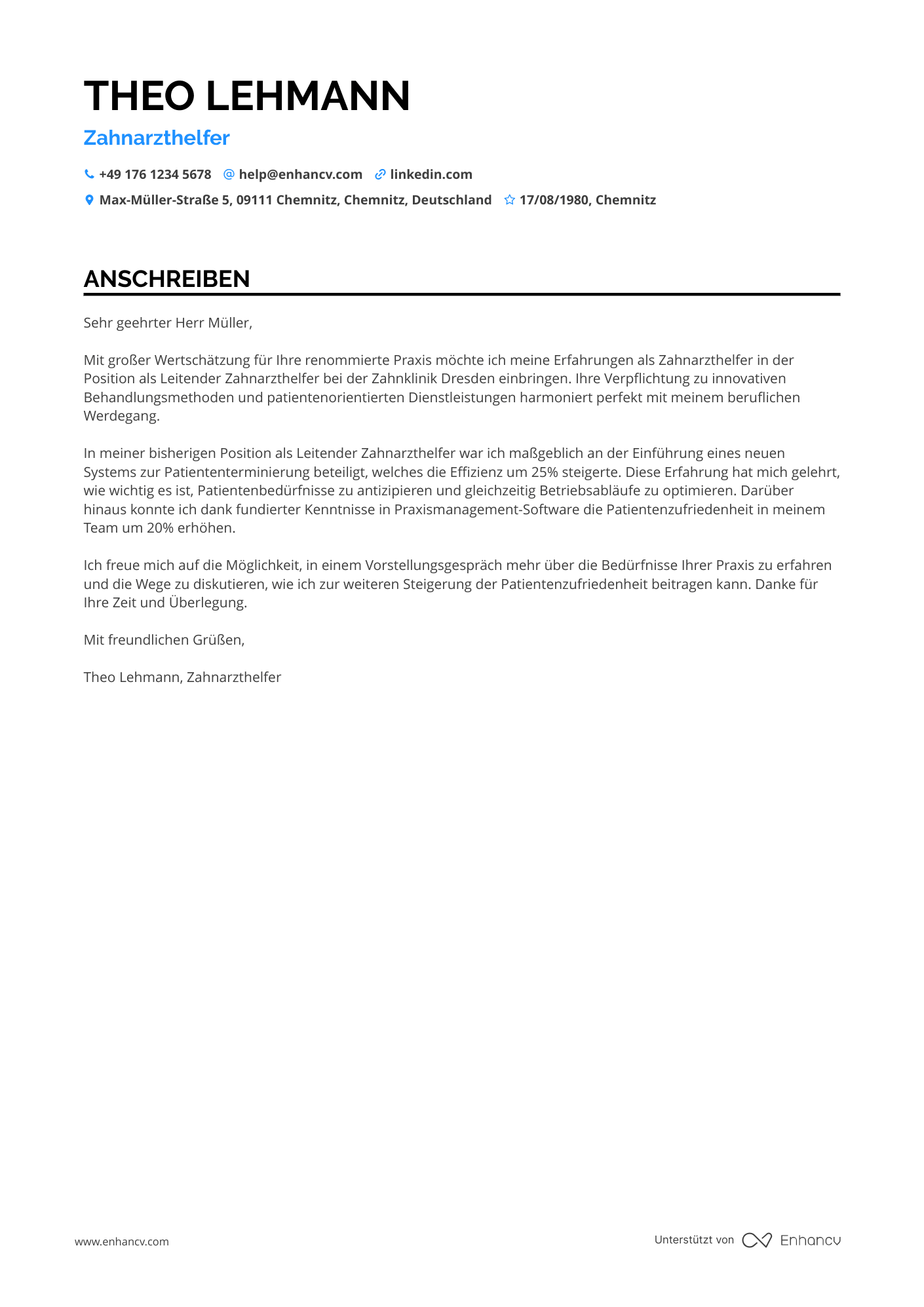 Zahnarzthelferin auf Führungsebene Resume Example