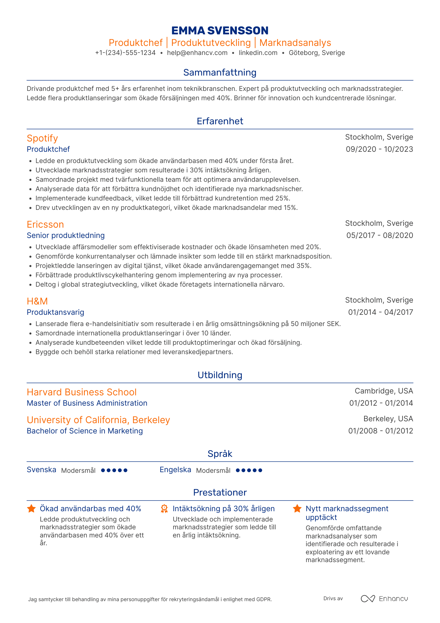 CV för Produktchef på Amazon Resume Example