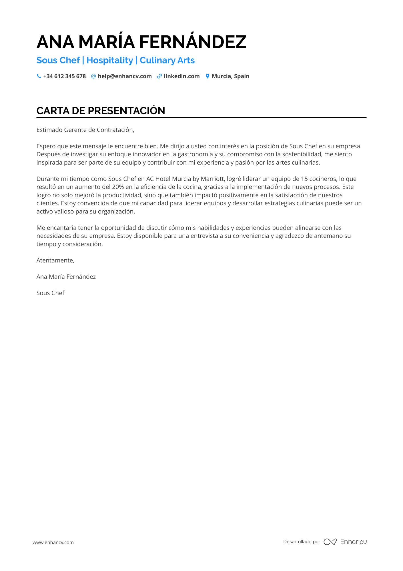 Sous Chef Resume Example