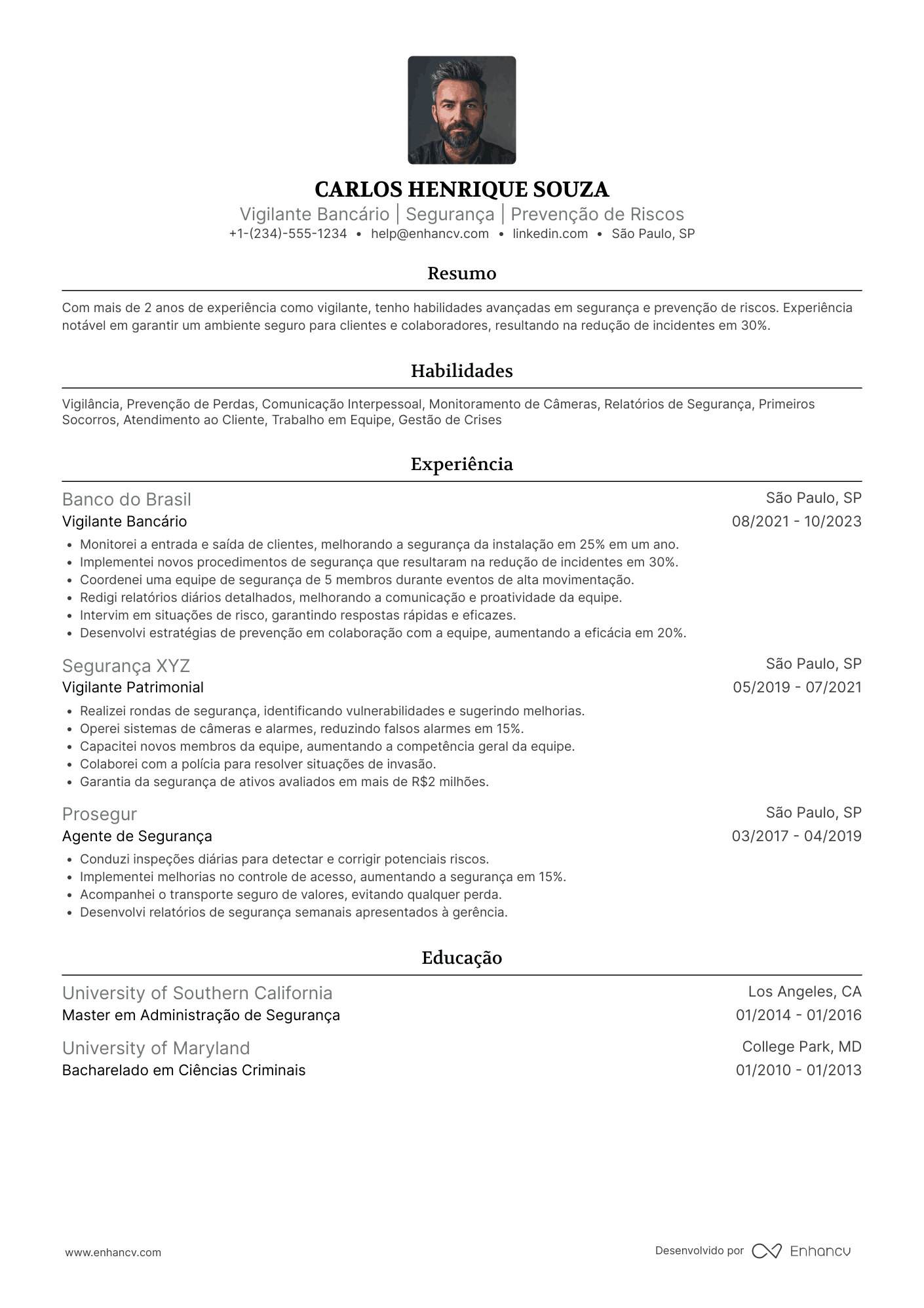 Vigilante Bancário Resume Example