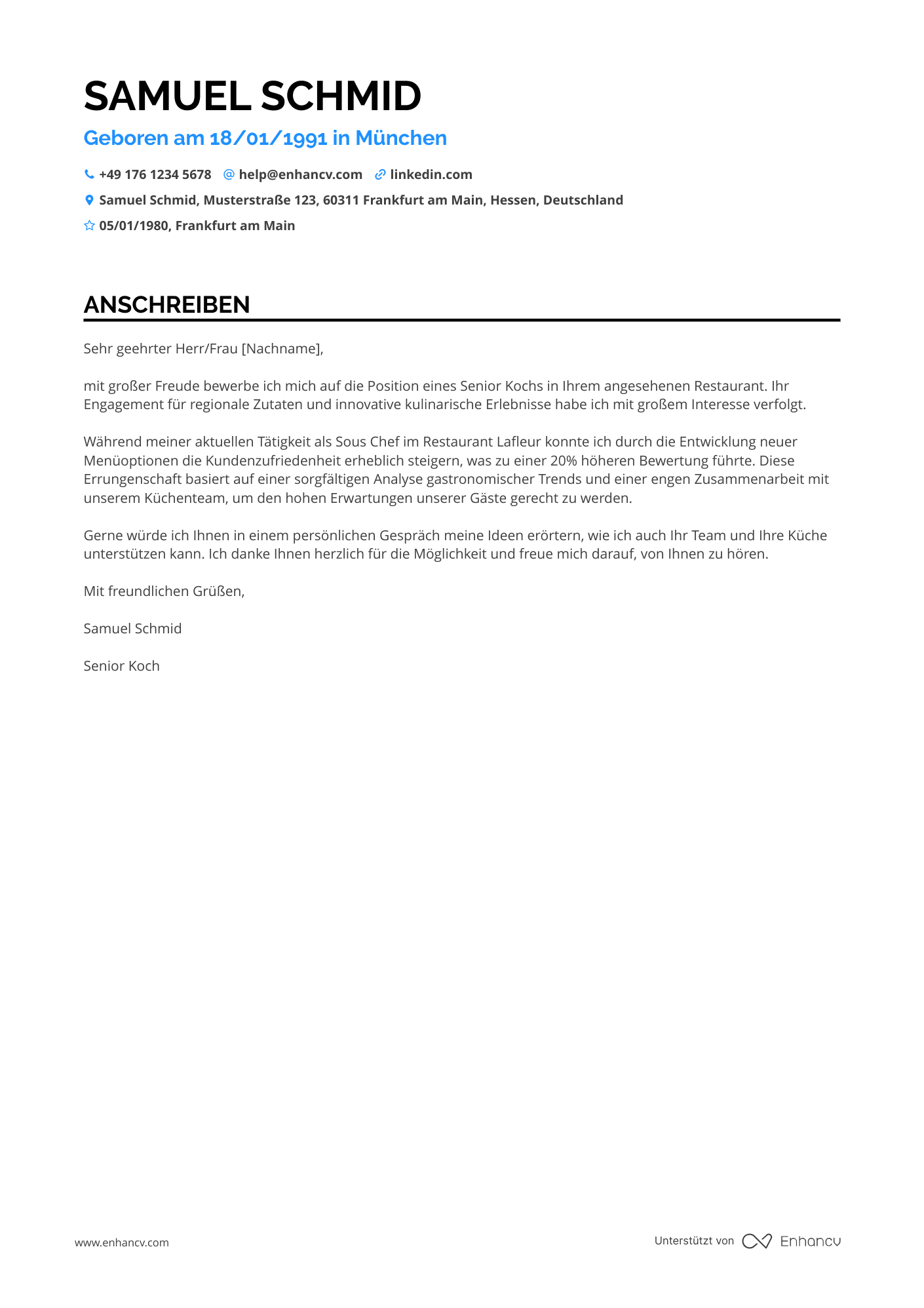 Senior Koch Resume Example