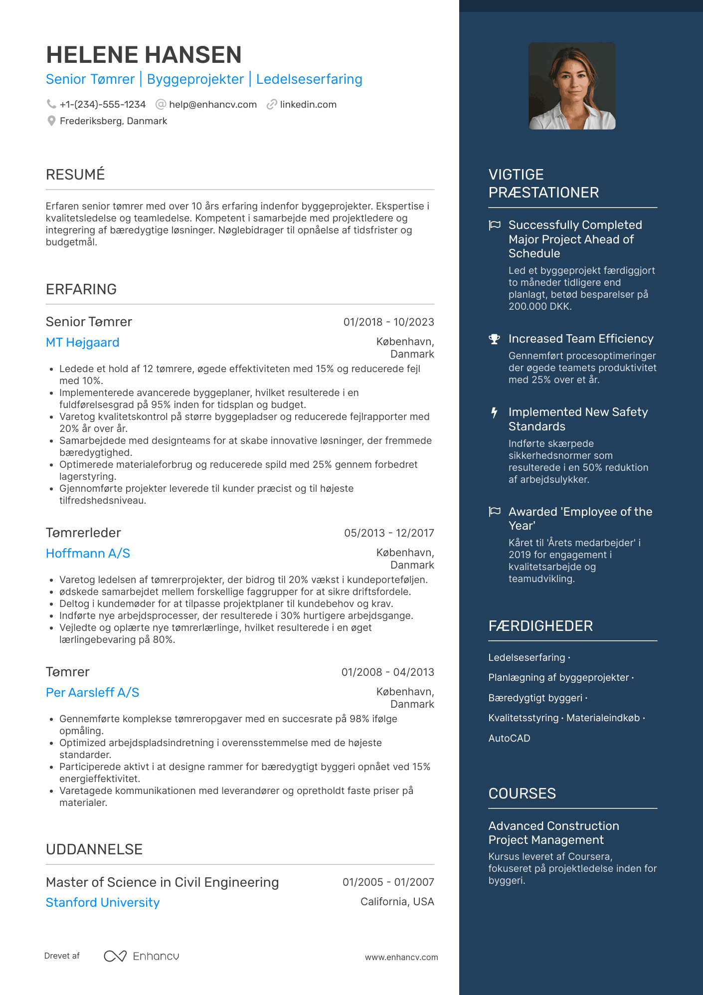 CV til Senior Tømrer Resume Example