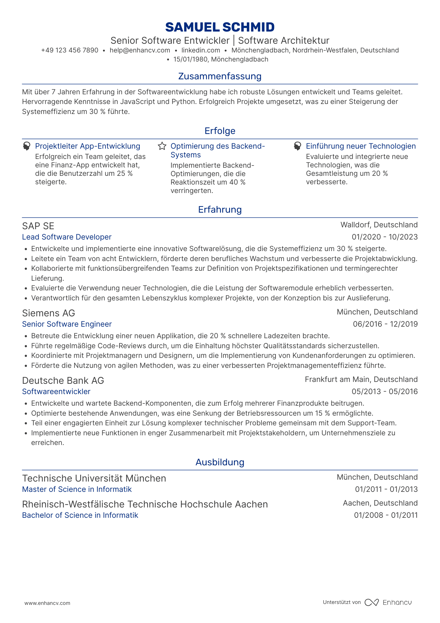 Lebenslauf als Senior Programmierer Resume Example