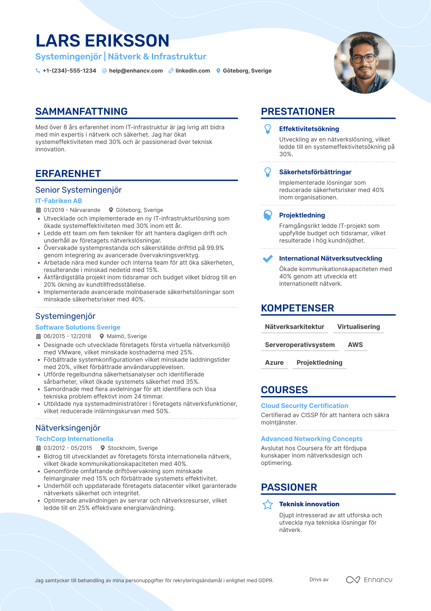 CV för Systemingenjör för infrastruktur Resume Example