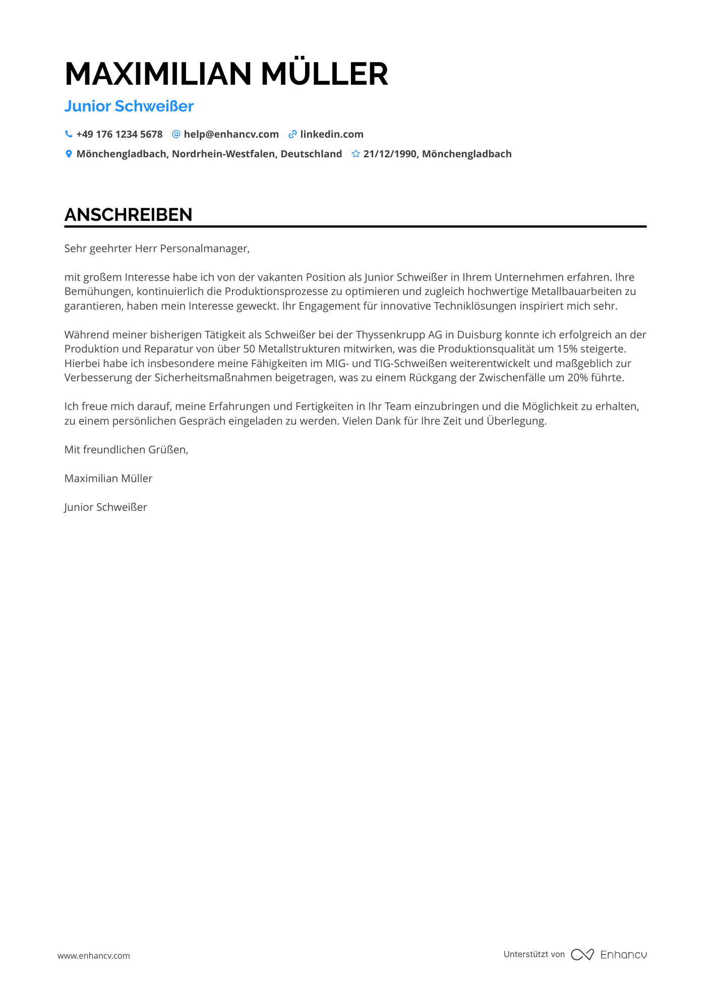 Junior Schweißer Resume Example