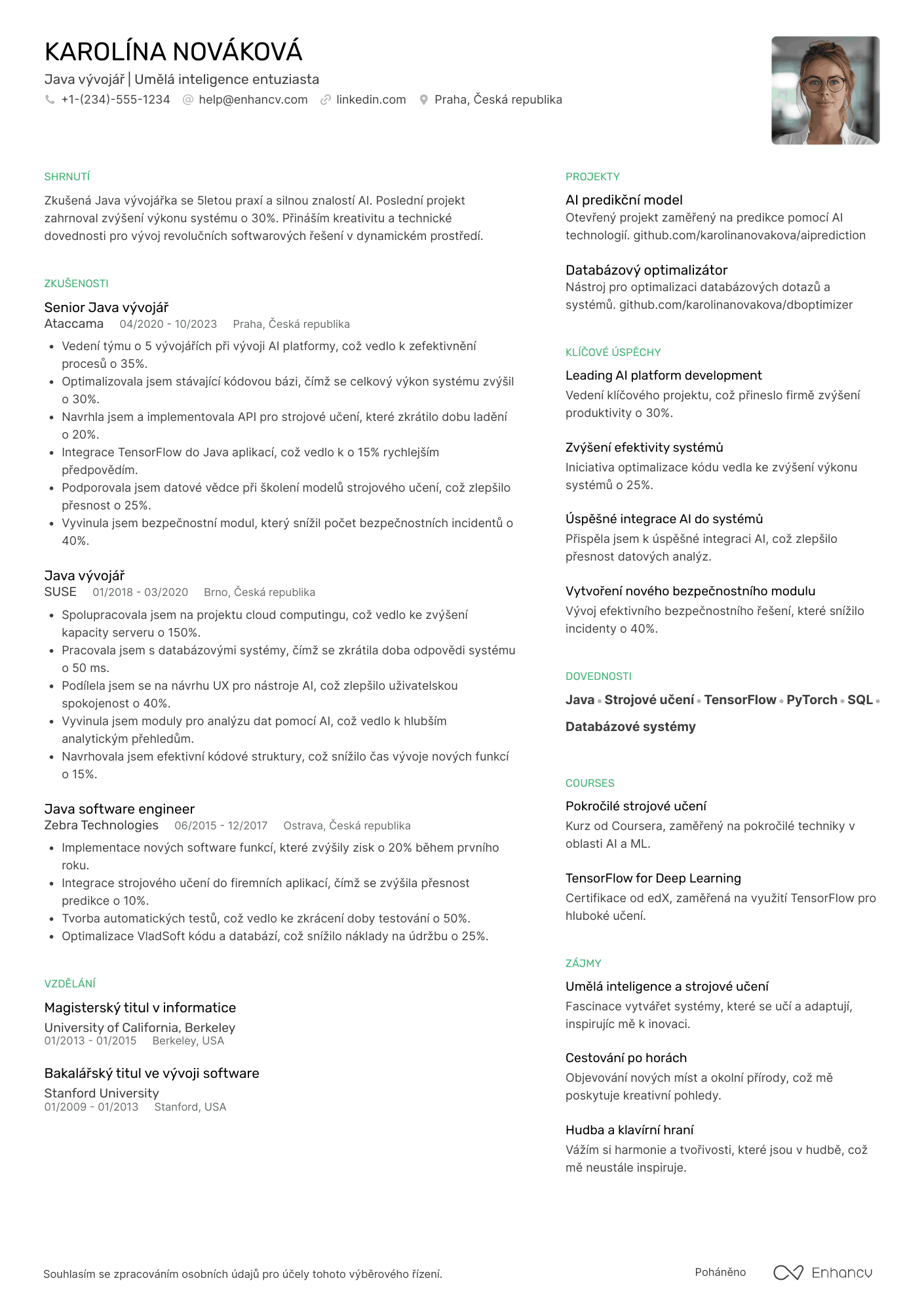 Životopis pro Java vývojář s umělou inteligencí Resume Example