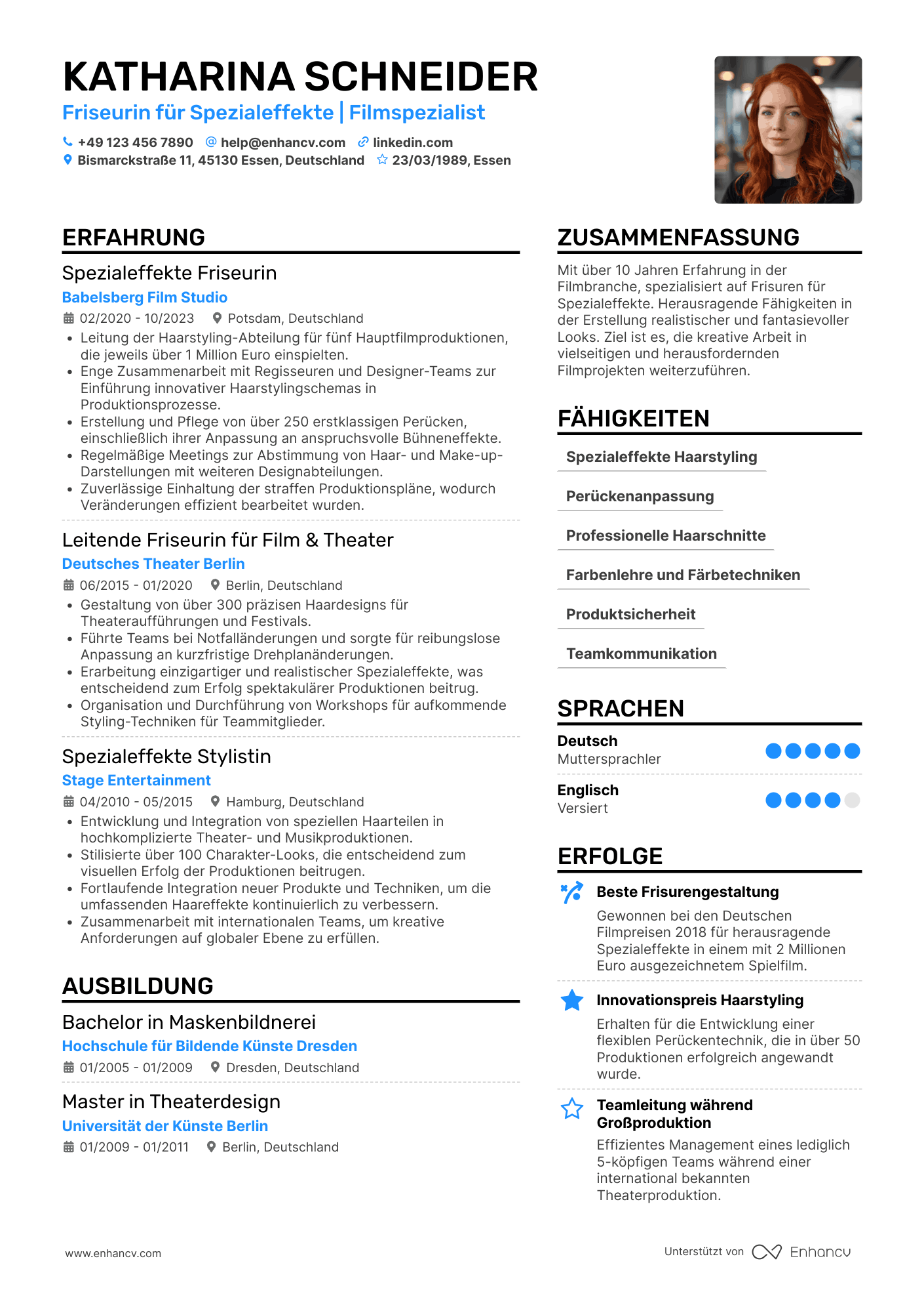 Lebenslauf als Friseurin für Spezialeffekte Resume Example