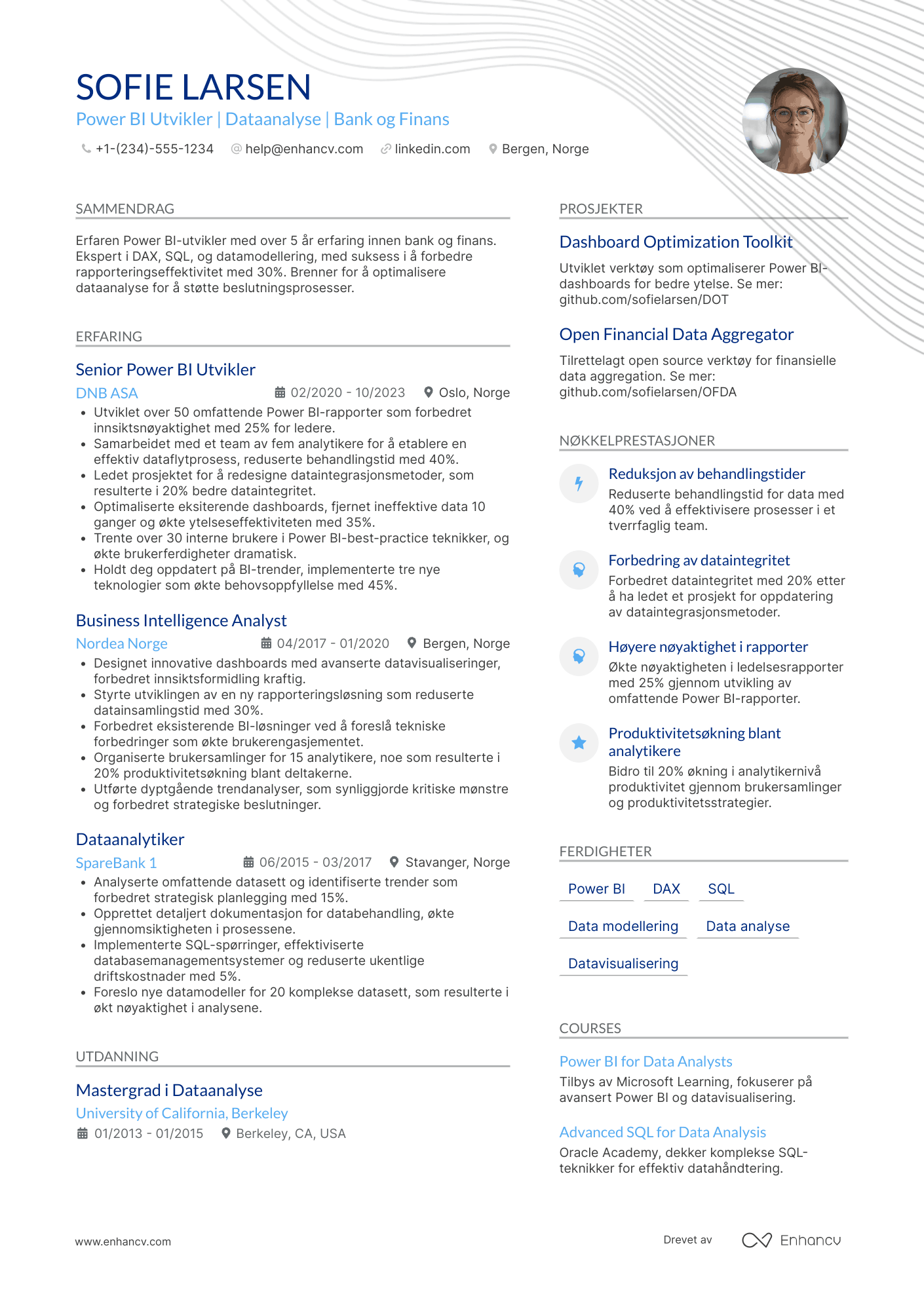 CV for Power BI‑utvikler innen bank og finans Resume Example