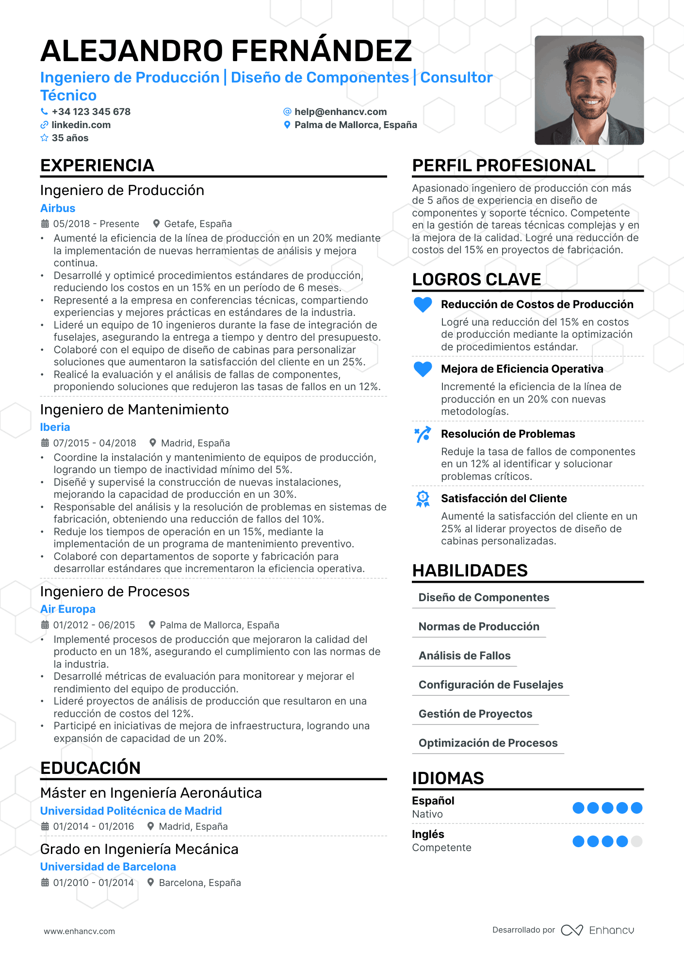 Ingeniero de Producción Resume Example