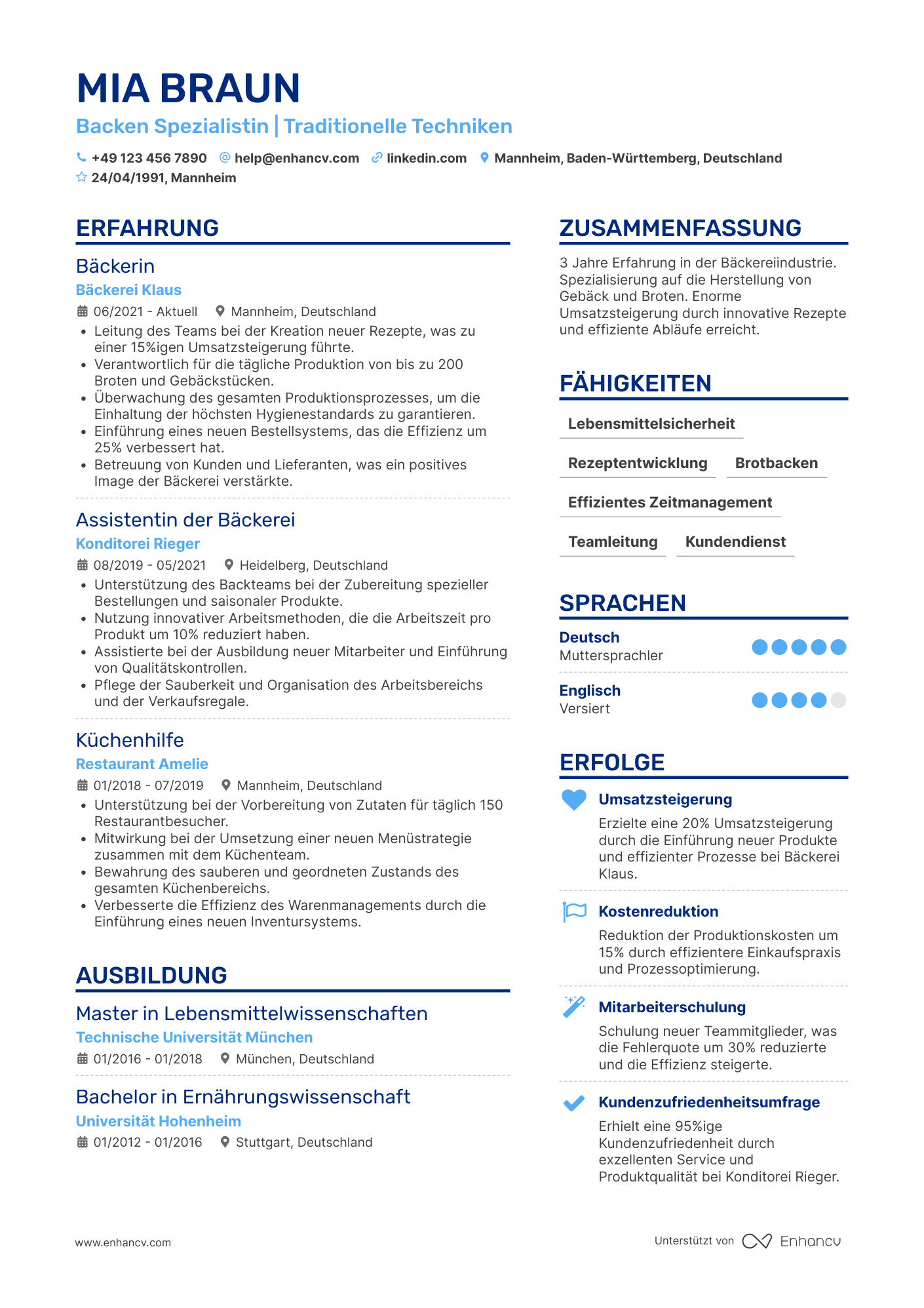 Lebenslauf als Bäcker Volontär Resume Example