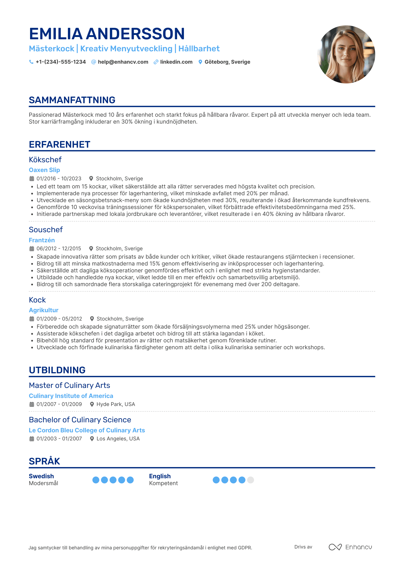 CV för Mästerkock Resume Example