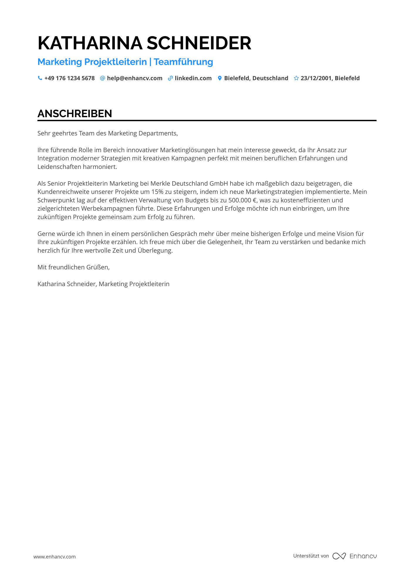 Marketing Projektleiter Resume Example