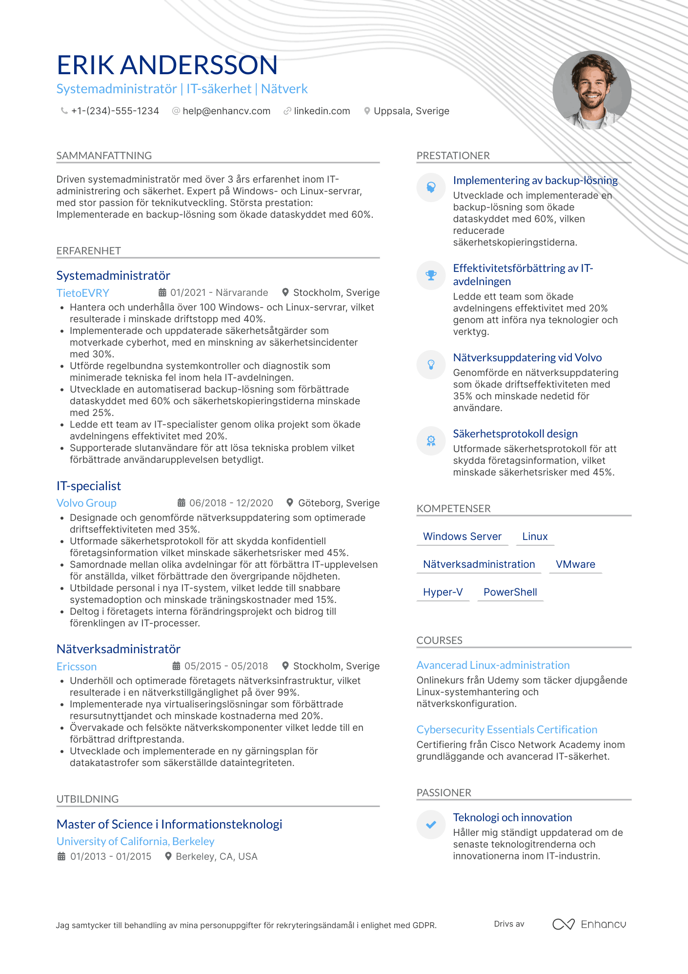 CV för Systemadministratör Resume Example