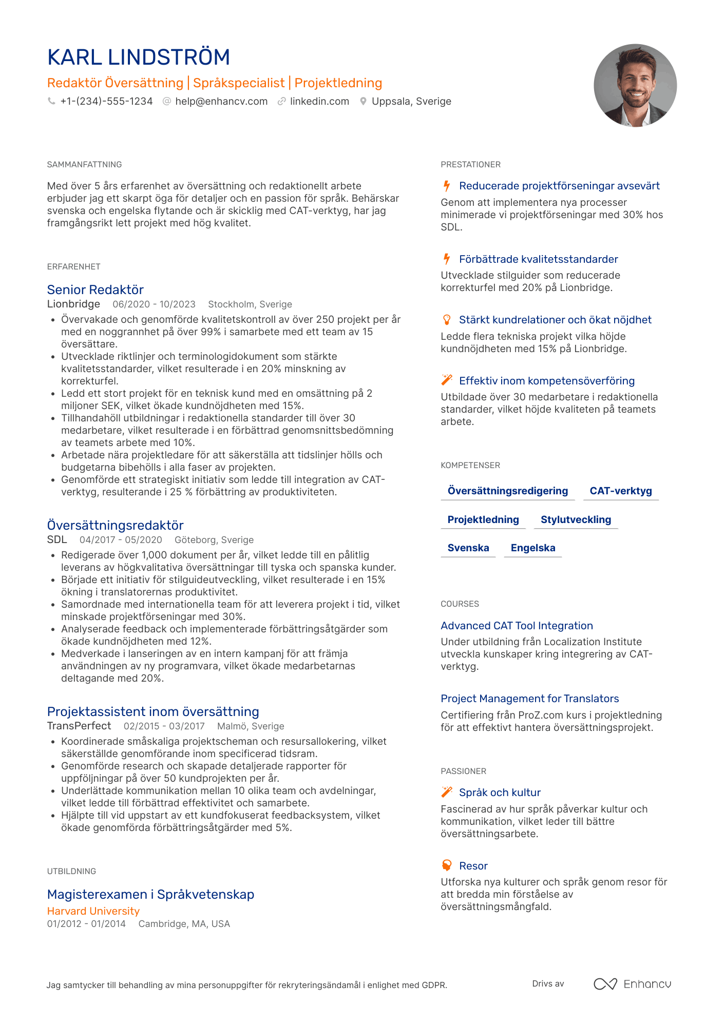 CV för Redaktör Översättning Resume Example