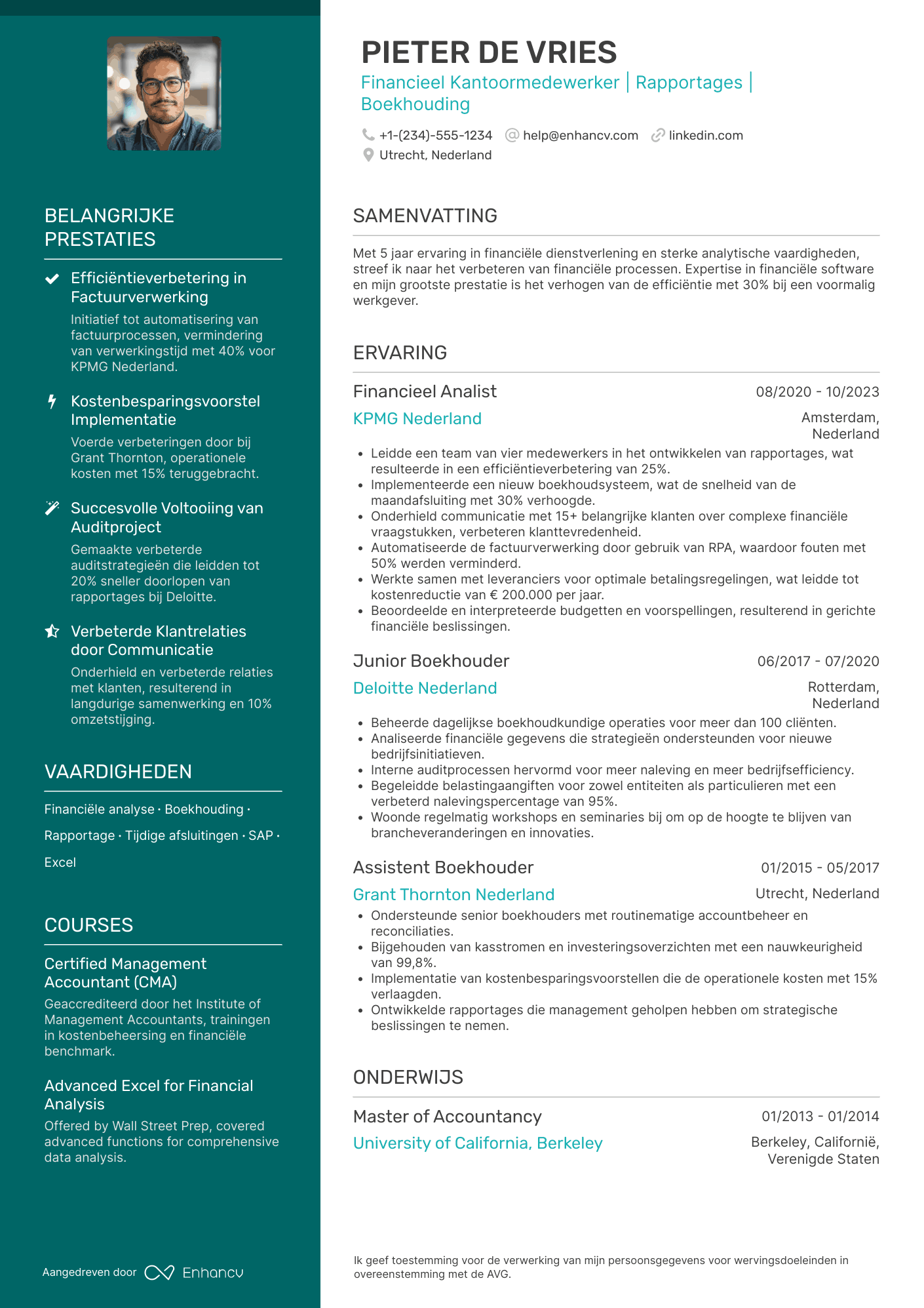 CV voor Financieel Kantoormedewerker Resume Example