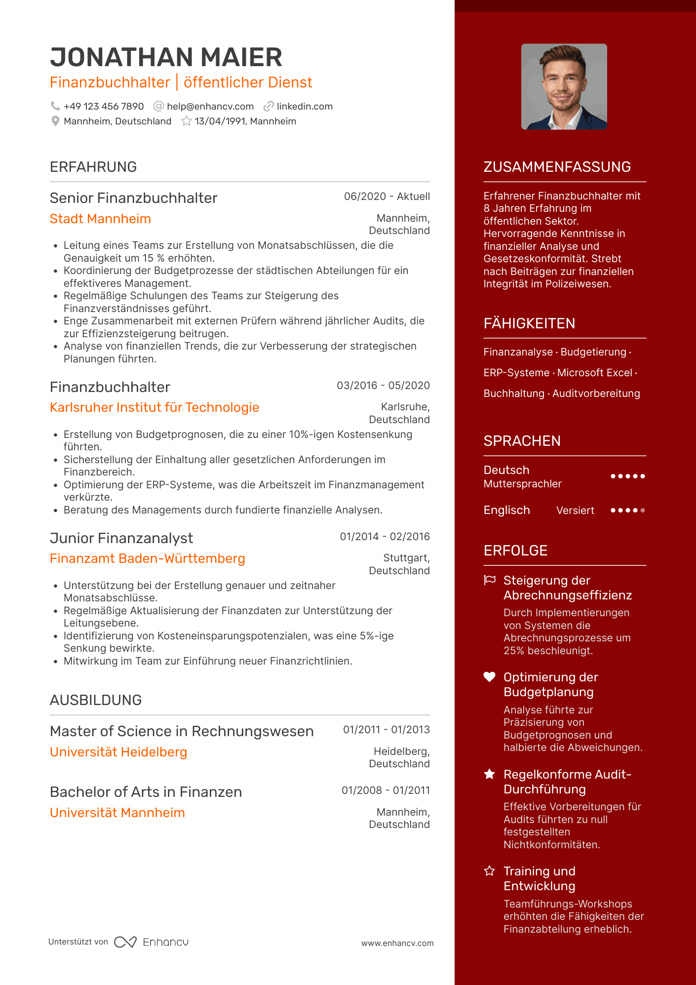 Lebenslauf in Polizei Finanzbuchhalter Resume Example
