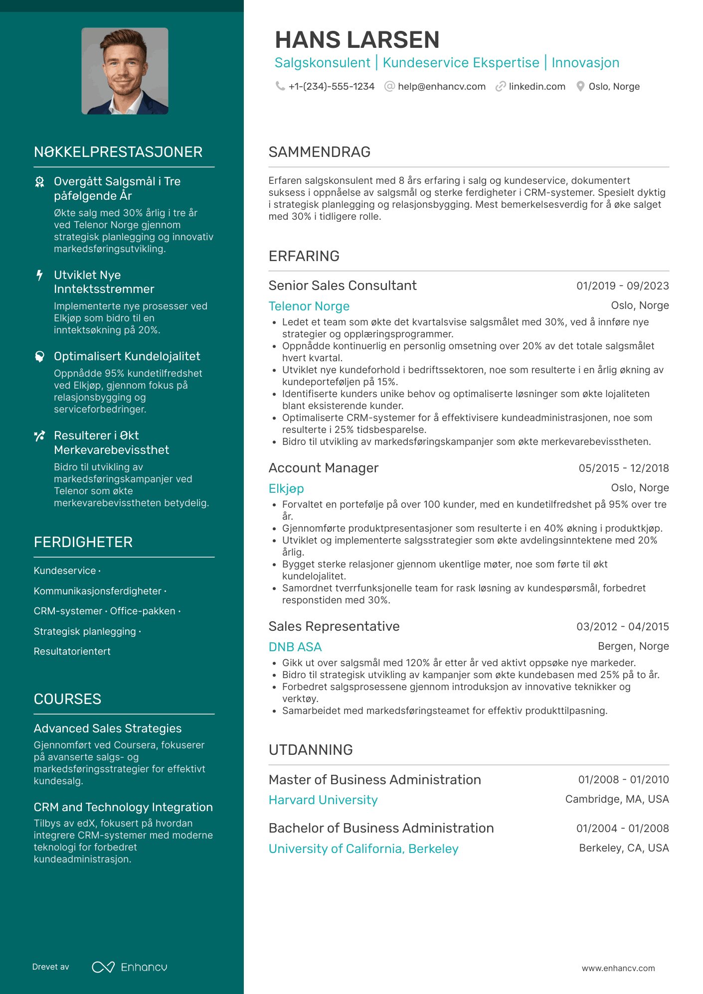 CV for Salgskonsulent Resume Example