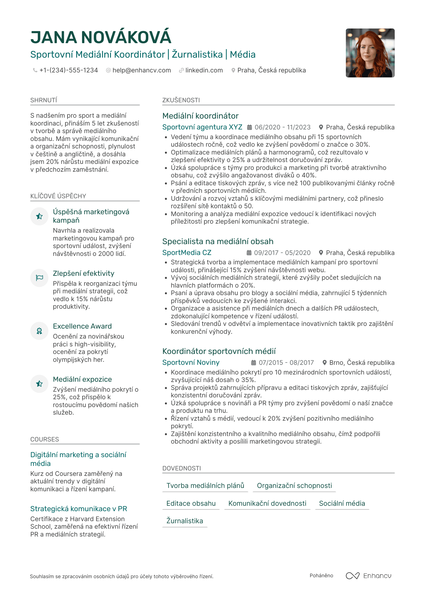 Životopis pro Sportovní Mediální Koordinátor Resume Example