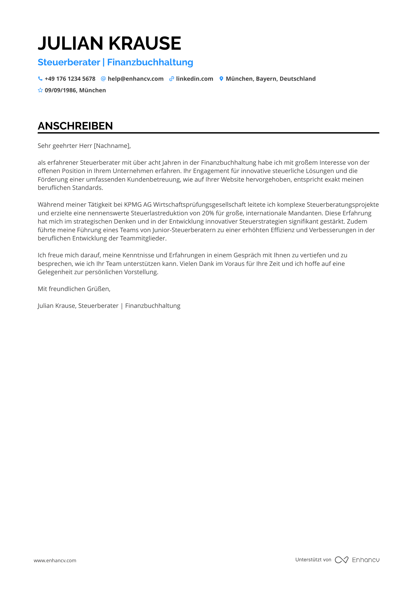 Steuerberater für Finanzbuchhaltung Resume Example