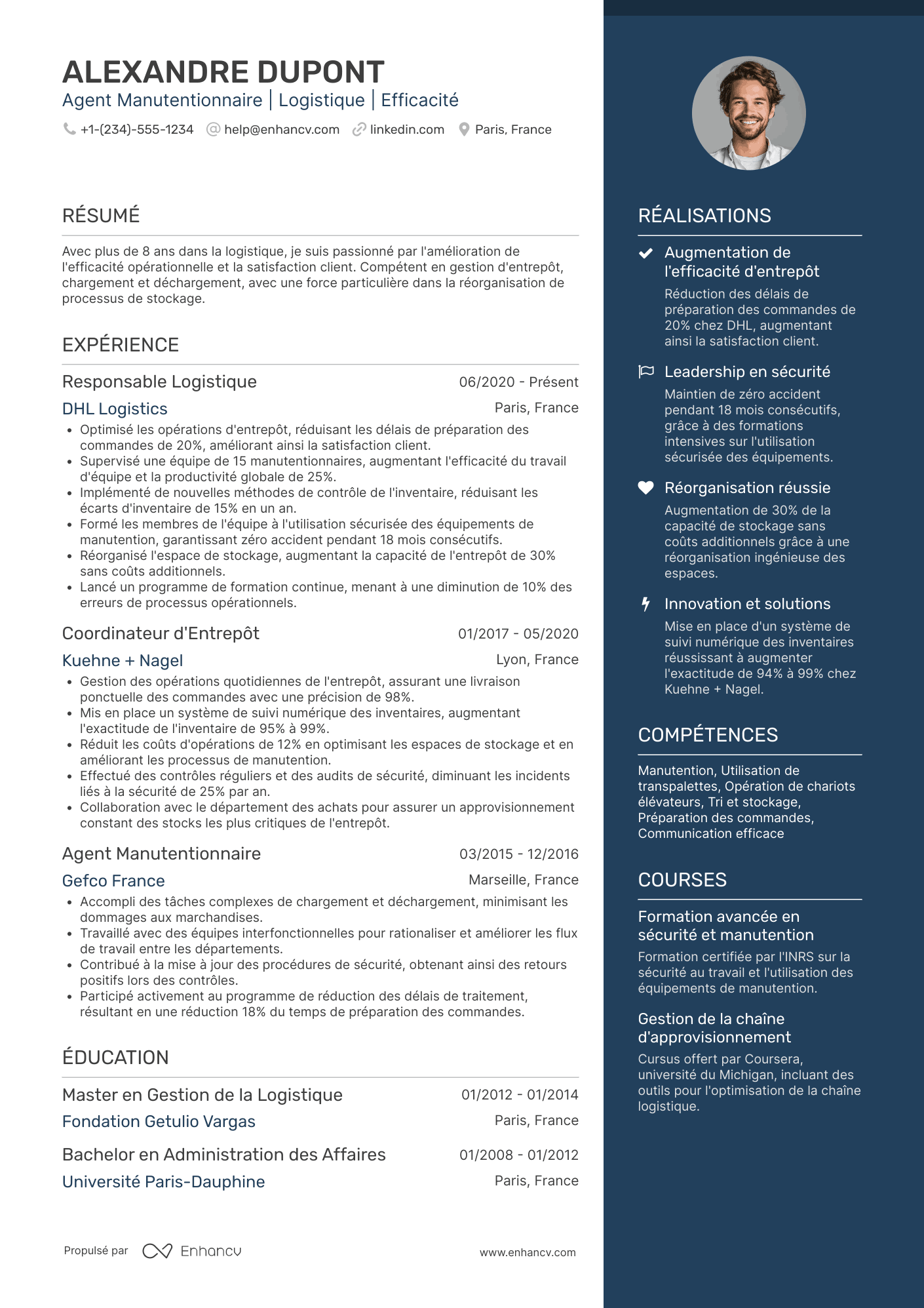 CV d’agent manutentionnaire Resume Example