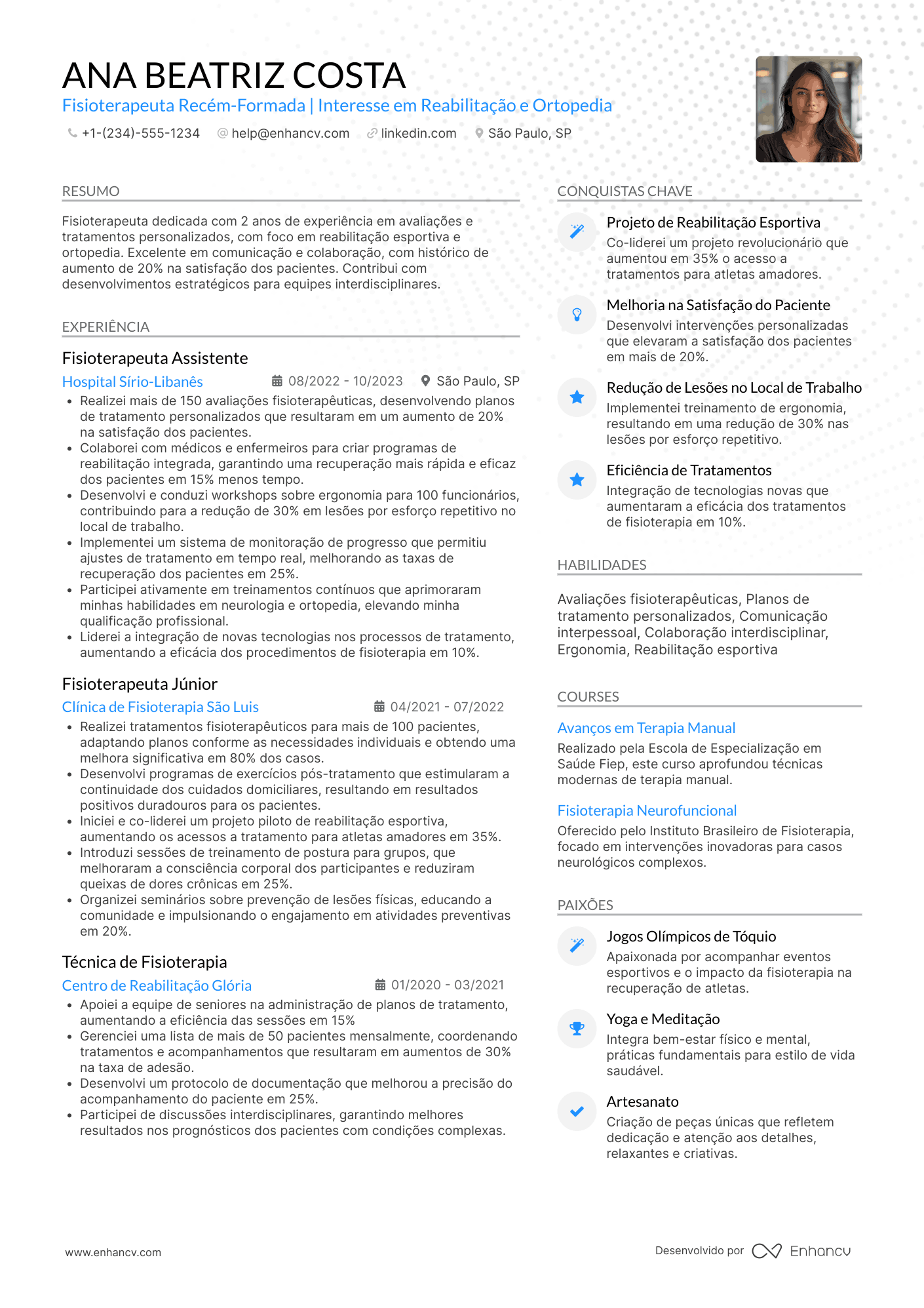 Modelo currículo fisioterapeuta recém formado Resume Example
