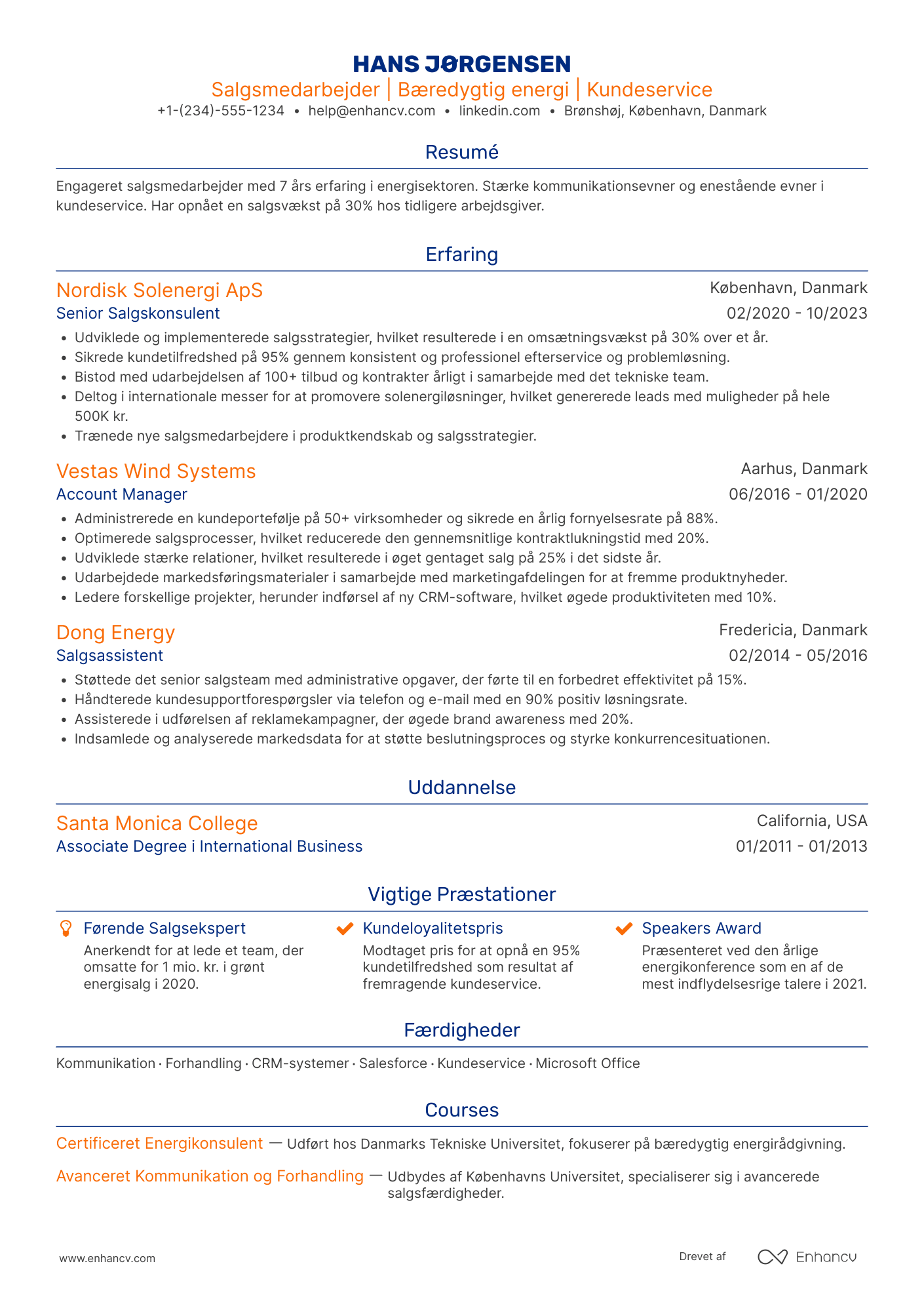 CV til Salgsmedarbejder i energisektoren Resume Example