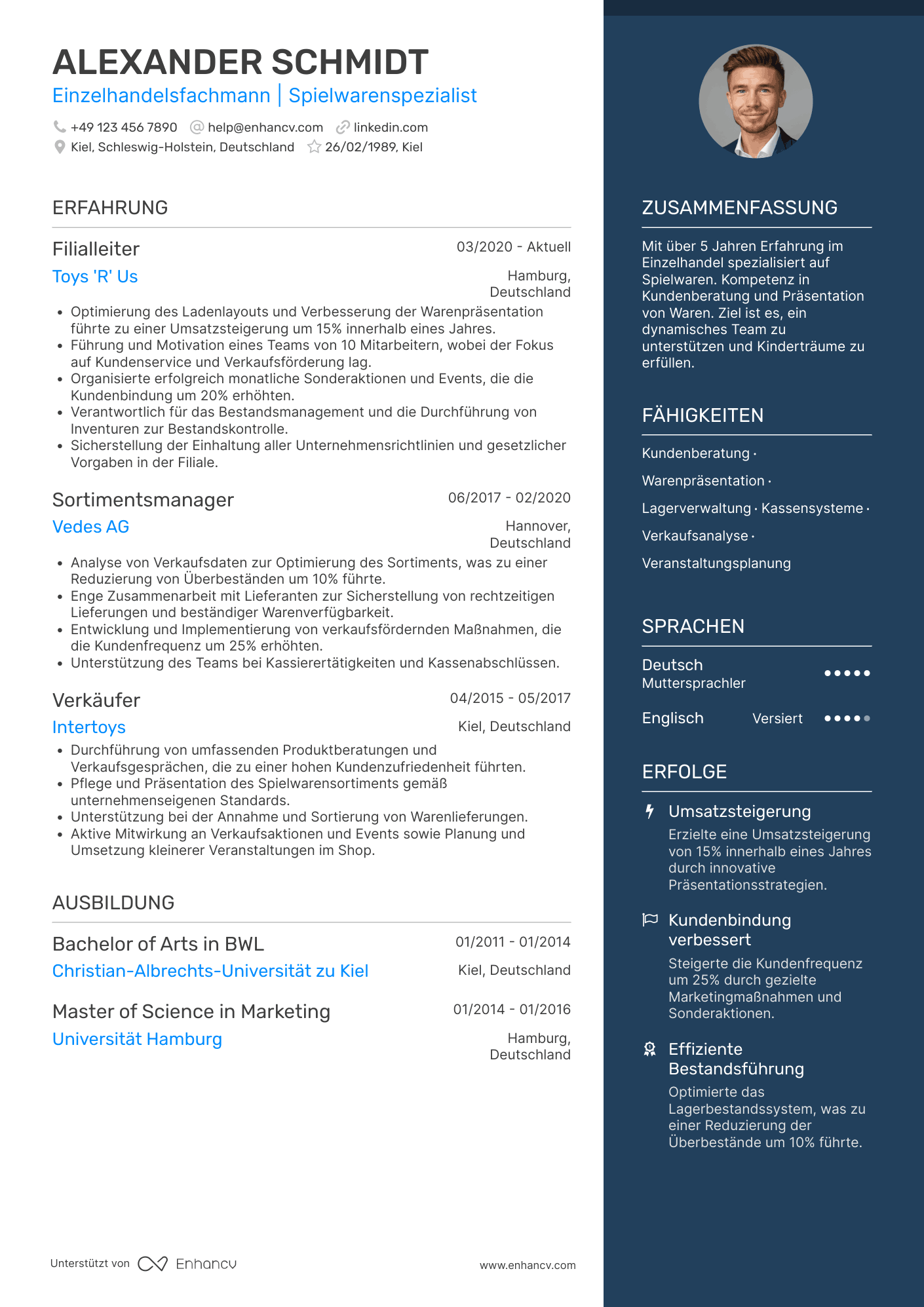 Lebenslauf als Verkäuferin für Spielwaren Resume Example
