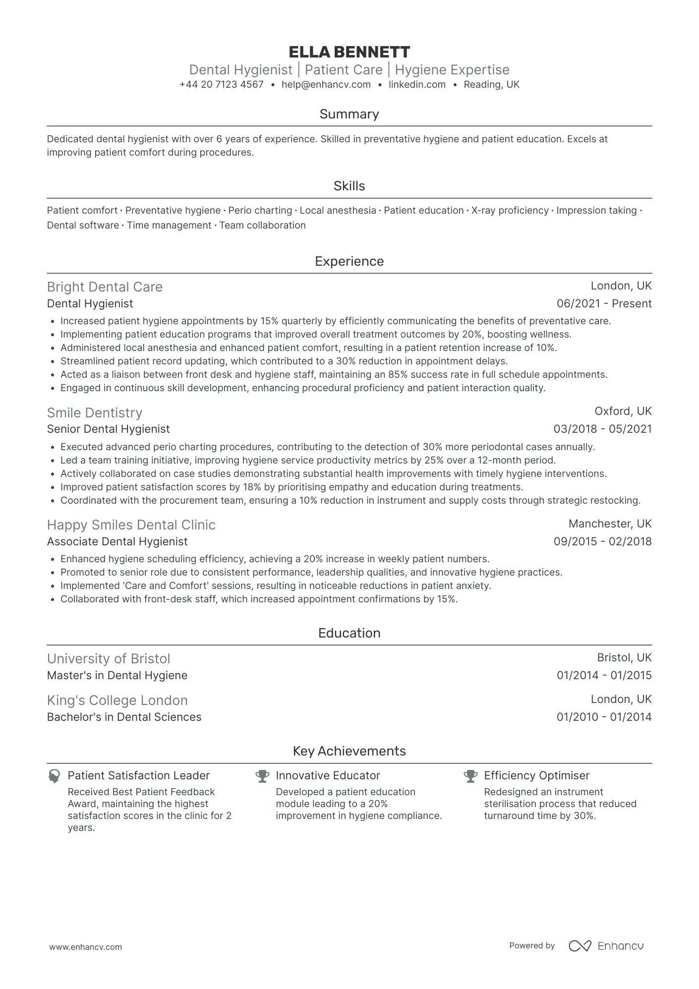 Geriatric Dental Hygienist Resume Example