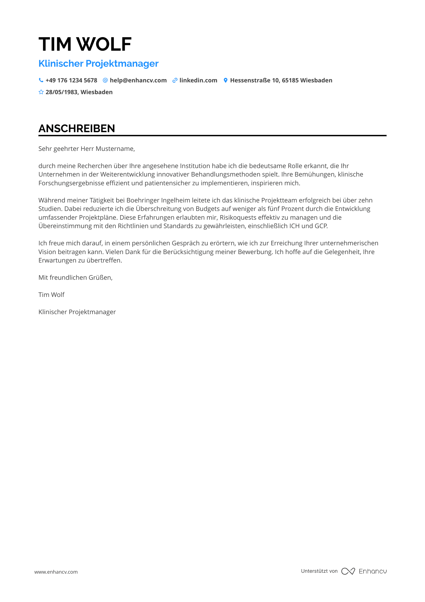 Klinischer Projektleiter Resume Example