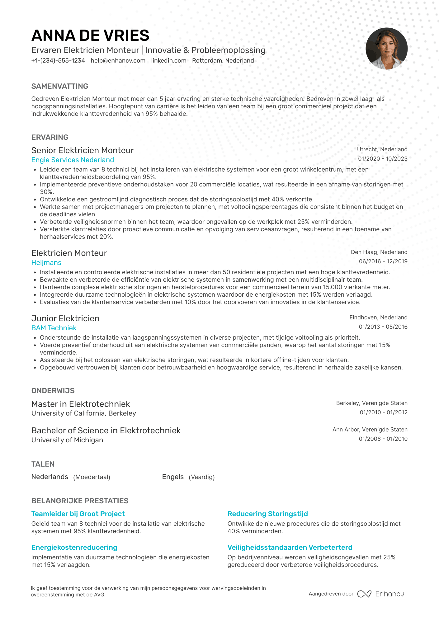 CV voor Elektricien Monteur Resume Example